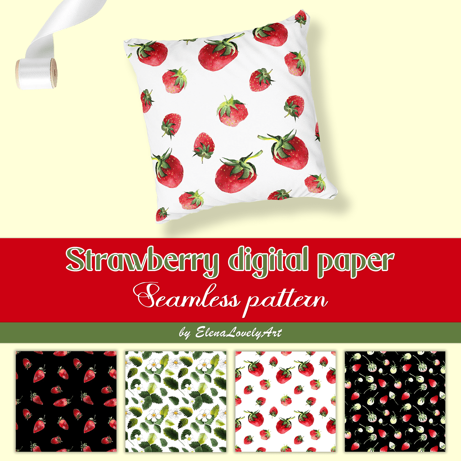 Strawberry Digital Paper. Seamless Pattern Cover.