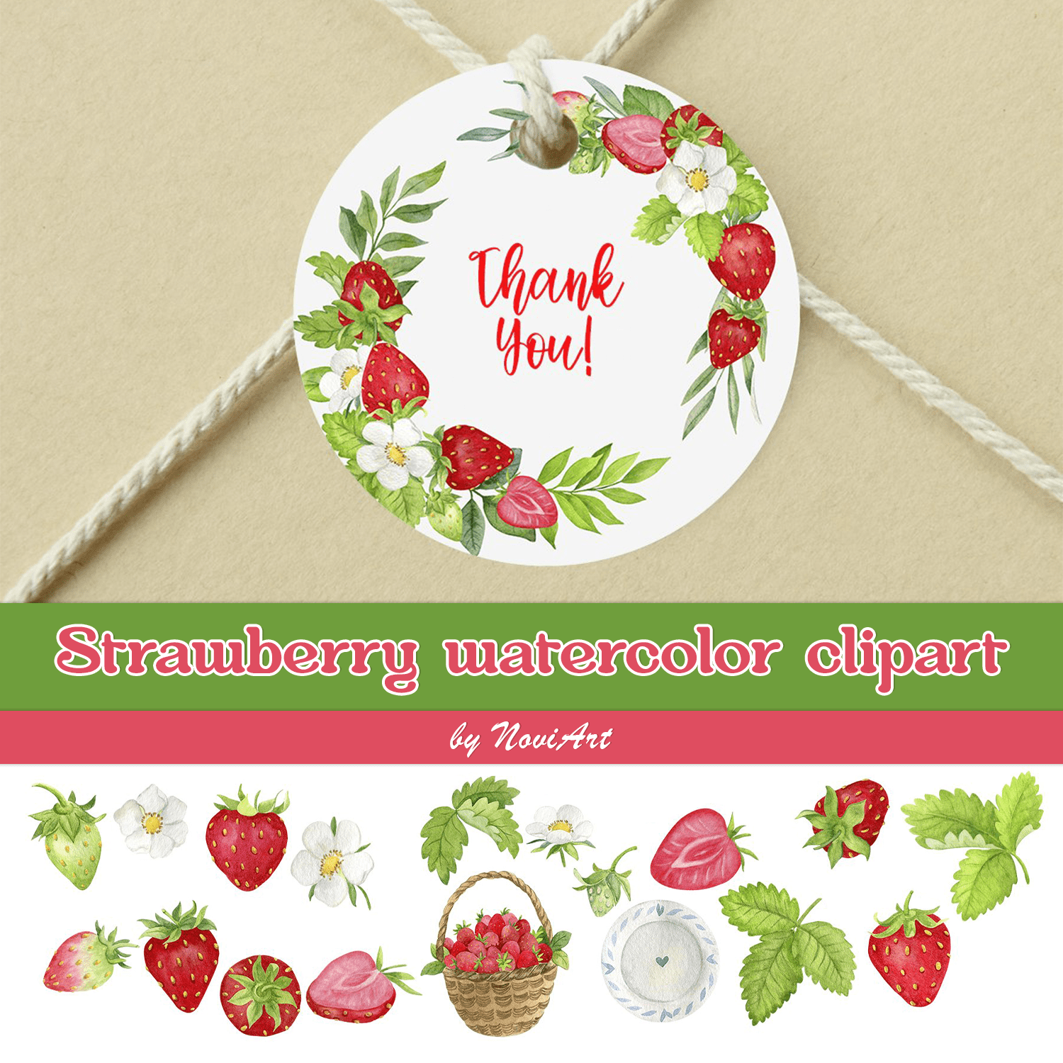 Strawberry Watercolor Clipart Cover.
