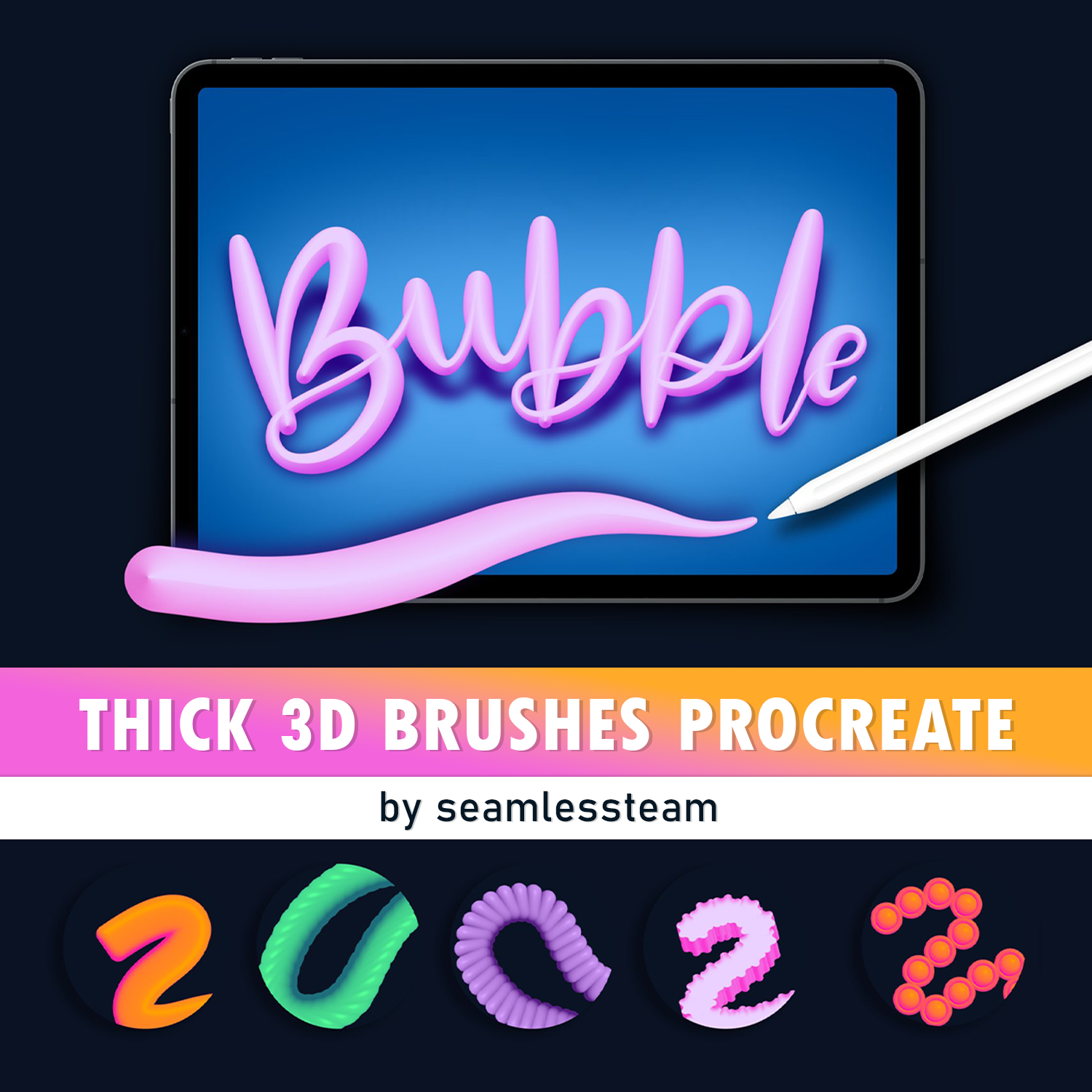 Thick 3D Brushes Procreate created by seamlessteam.