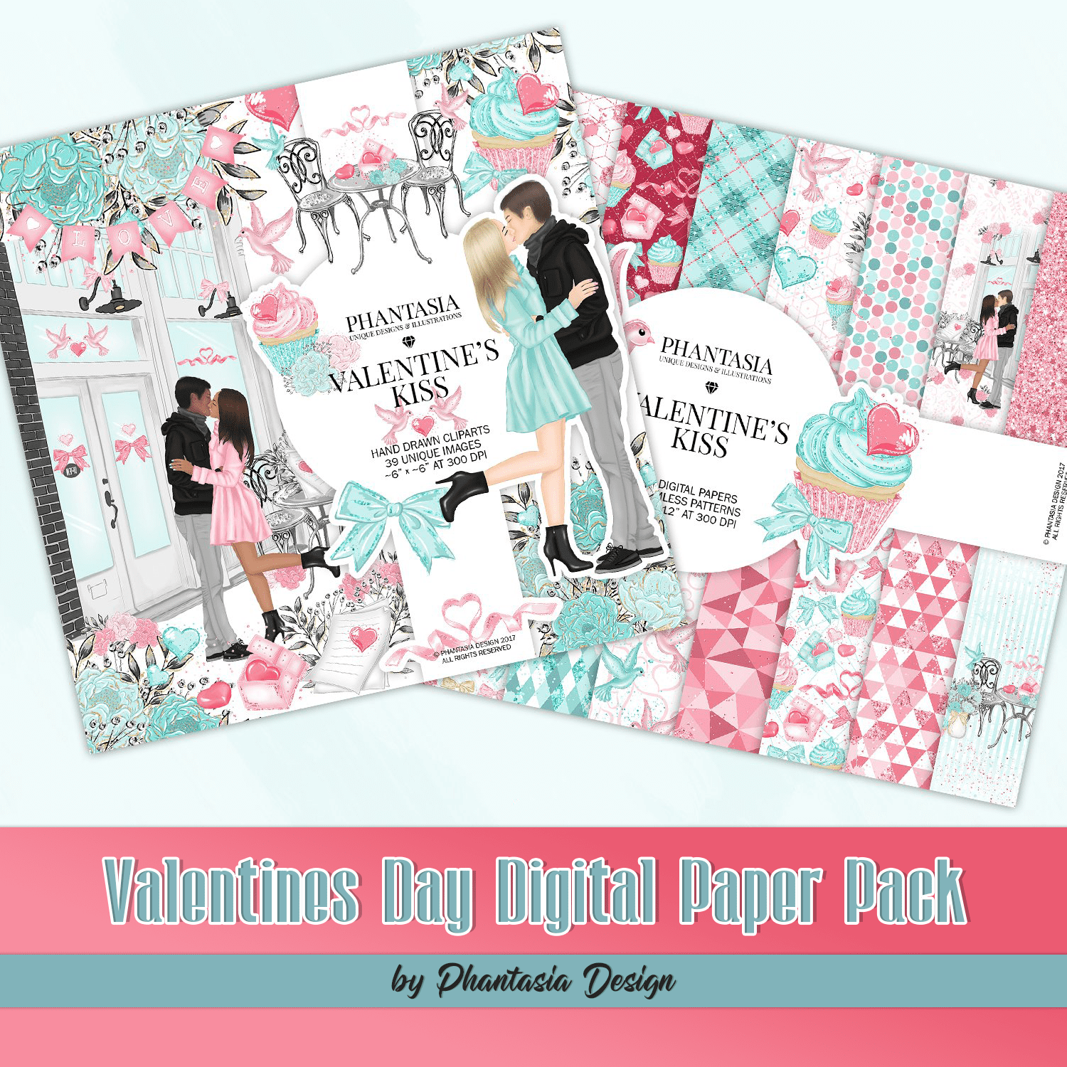 Valentines Day Digital Paper Pack by PhantasiaDesign.