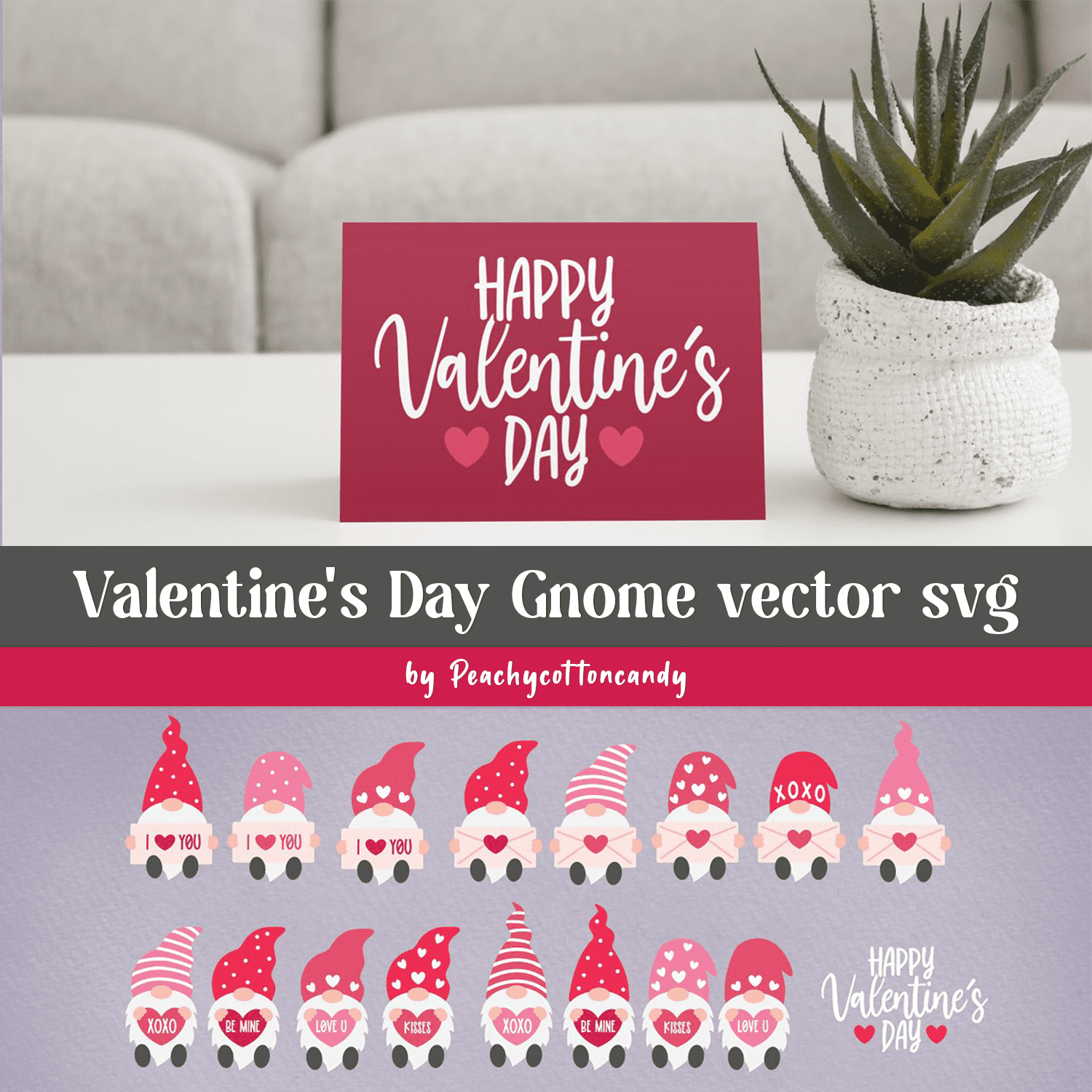 Valentine's Day Gnome Vector Svg Cover.
