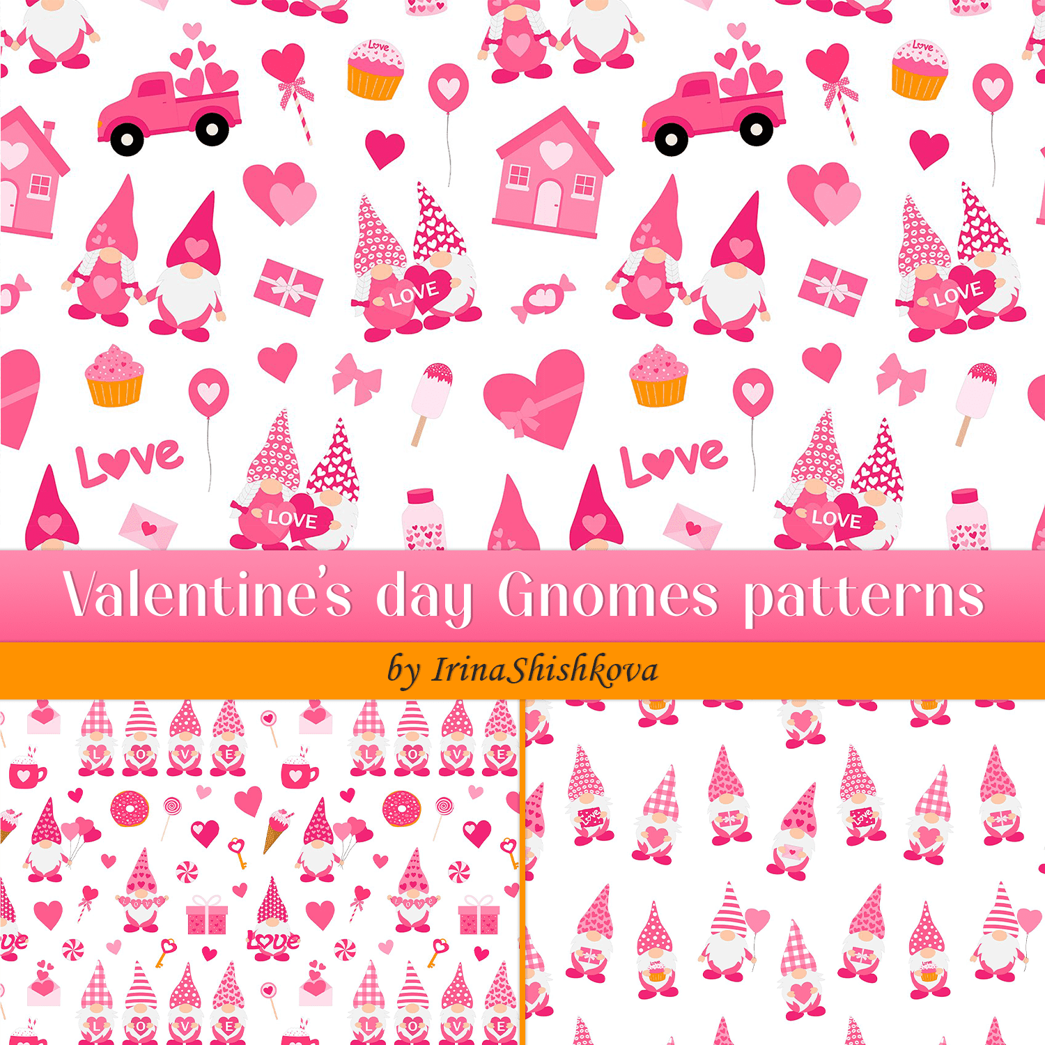 Valentine's day Gnomes patterns by IrinaShishkova.