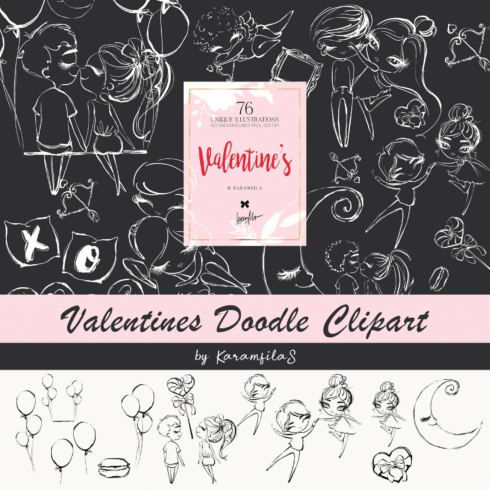 Valentines Doodle Clipart.