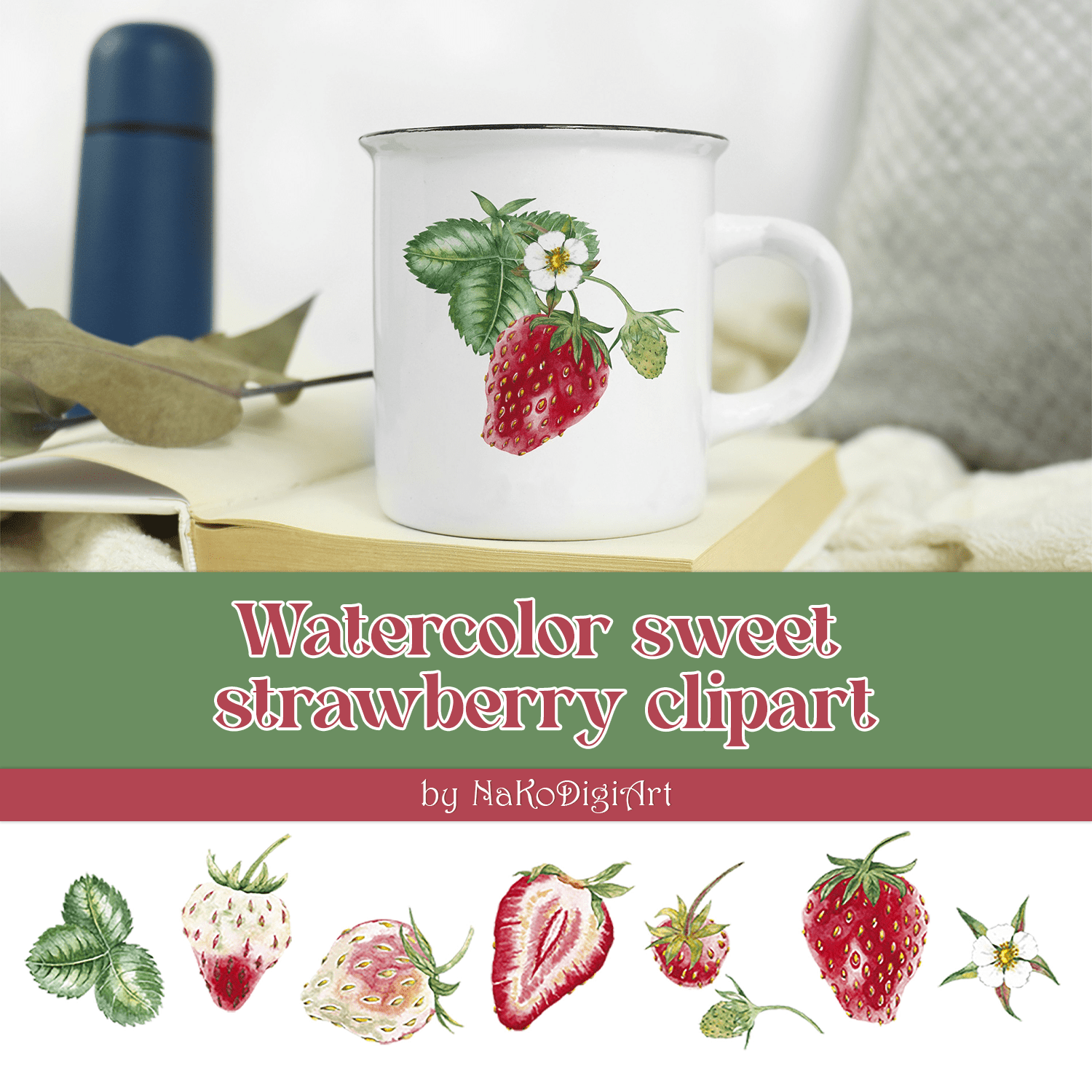 Watercolor Sweet Strawberry Clipart Created By NaKoDigiArt.