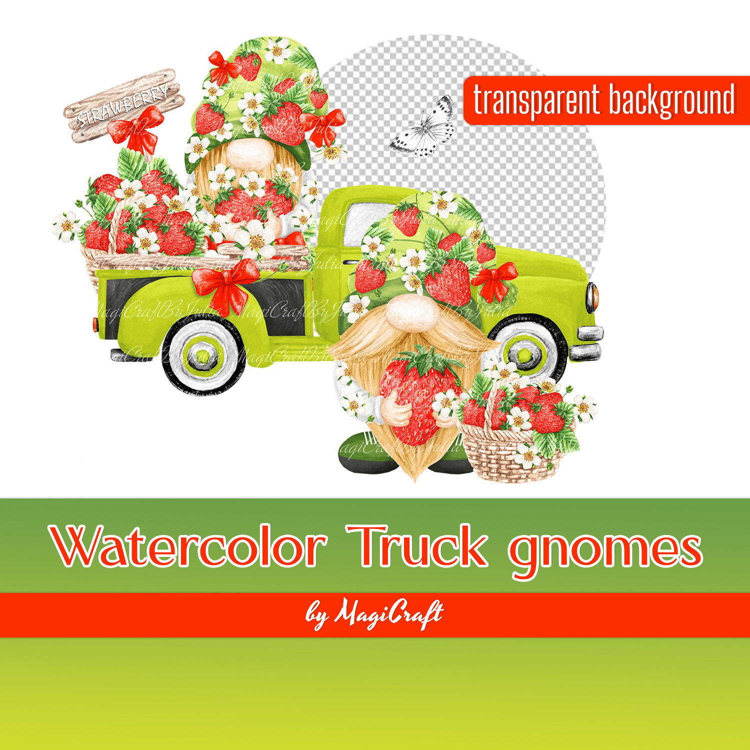 Watercolor Truck Gnomes Png Strawberry Gonks Truck Clipart Cover.