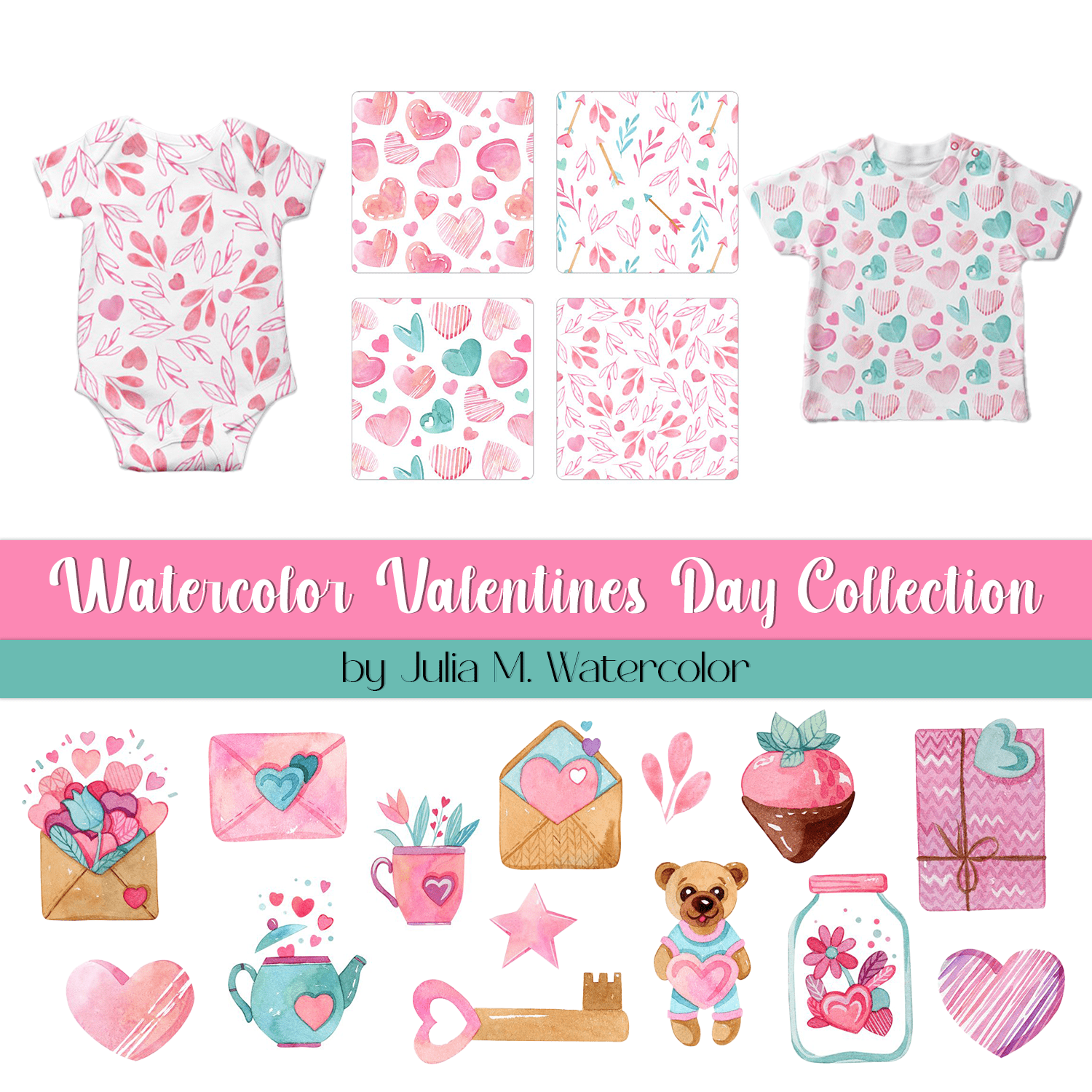 Watercolor Valentines Day Collection.