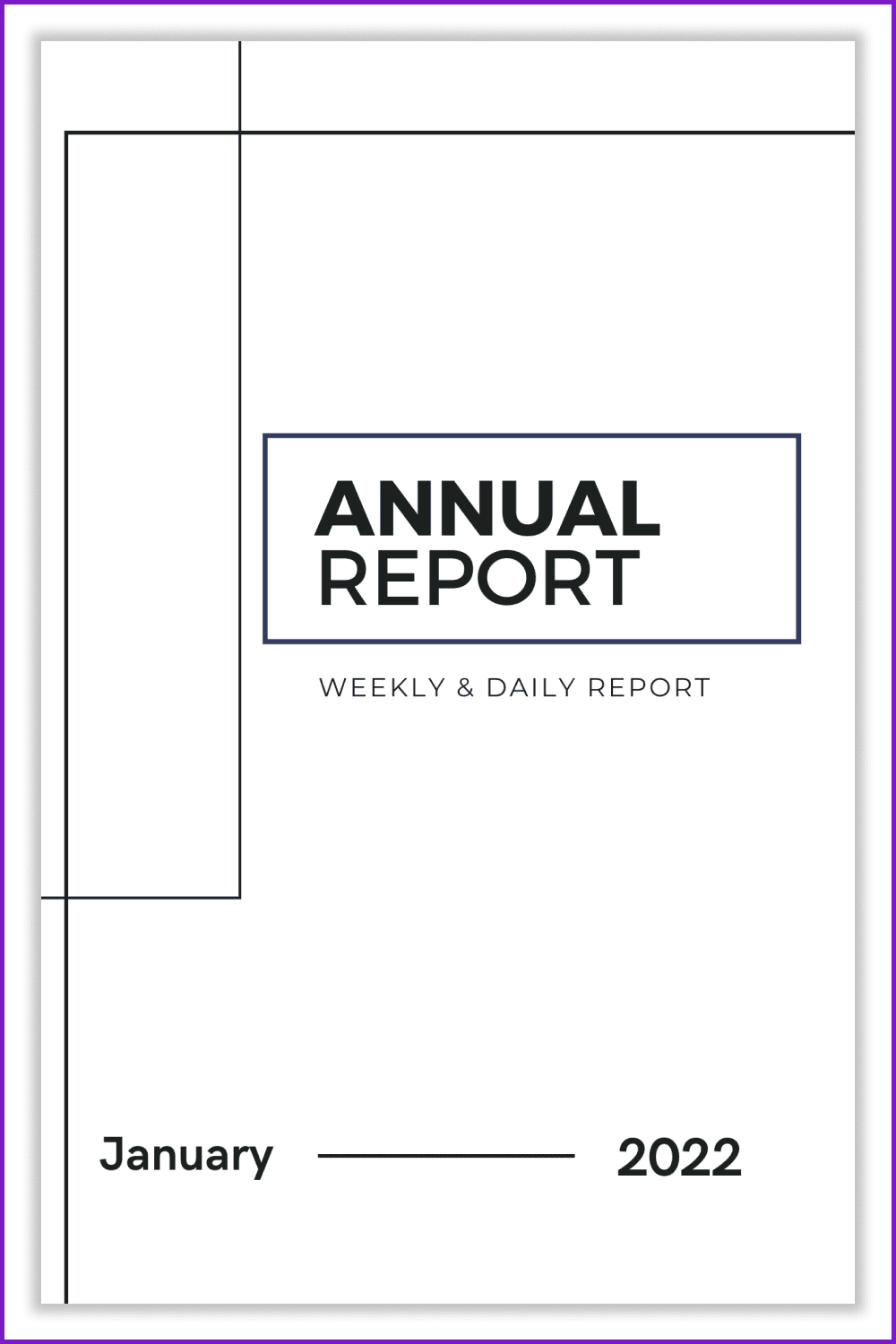 Minimalist Cover of Annual report with black lines.