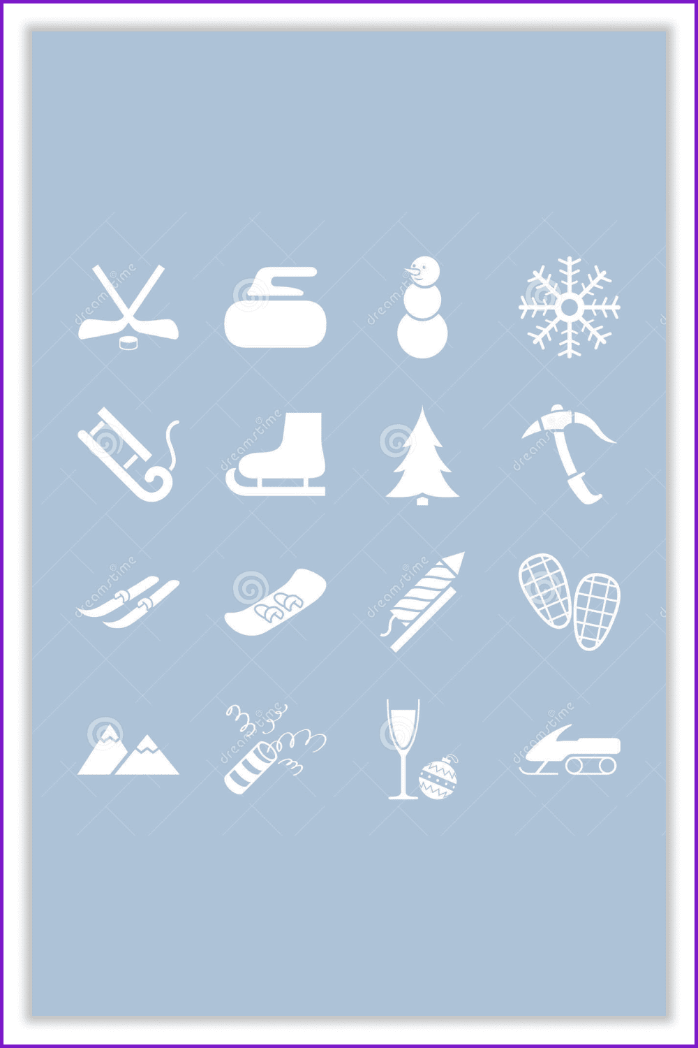 Collage of winter sports icons on gray background.