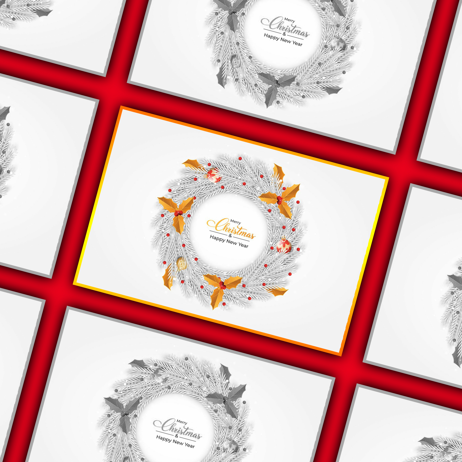 Christmas White Wreath Red Golden Ball cover.