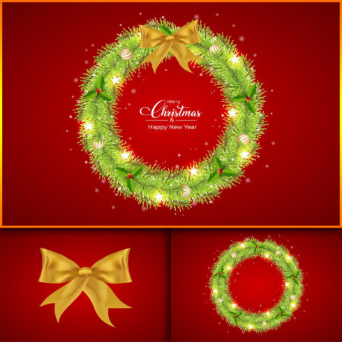 Christmas Pine Wreath with Golden Ribbon.