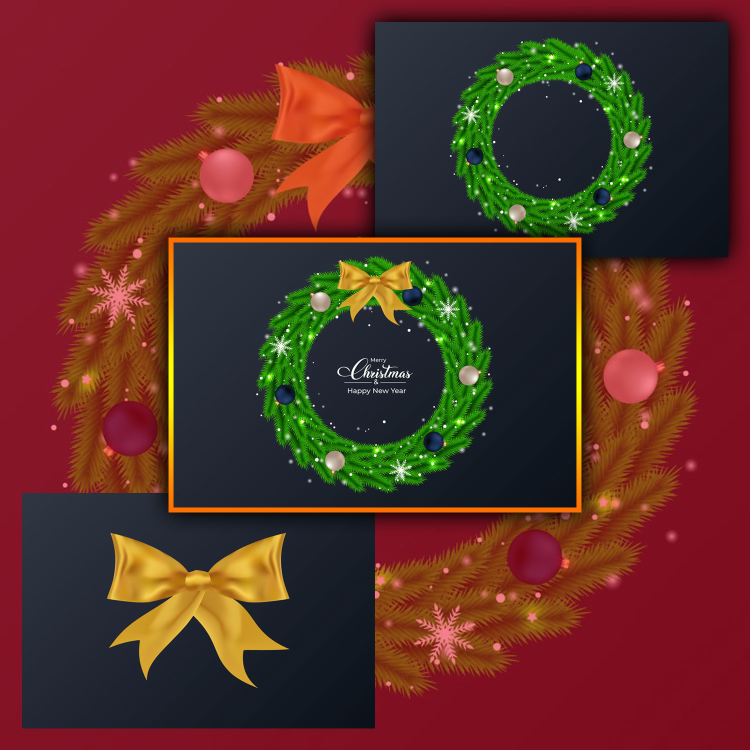 Christmas Wreath on Dark Blue Background cover.