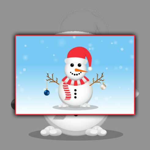 Christmas Happy Snowman with Xmas Ball.