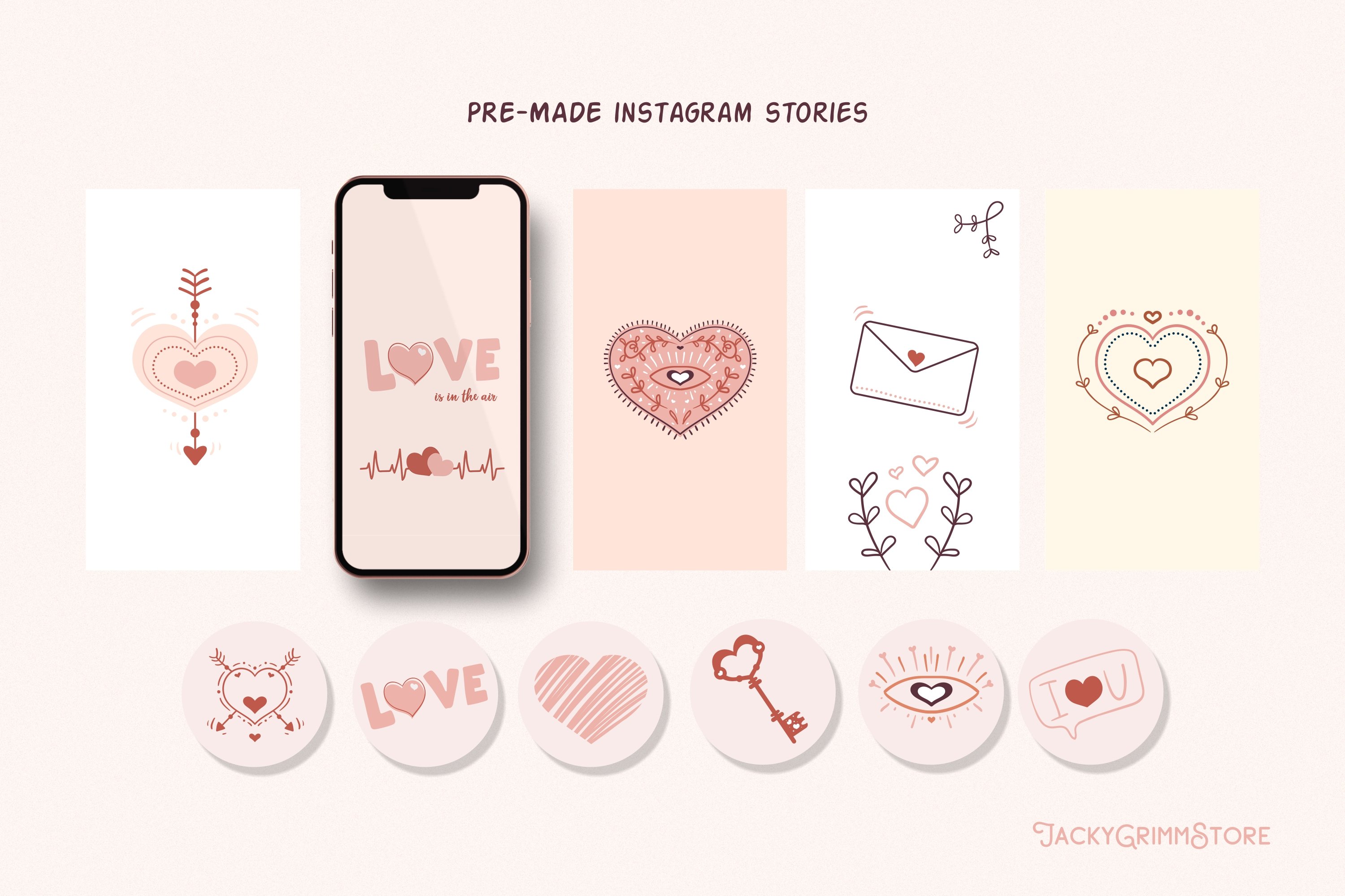 Pre-made pastel love items for your instagram stories.