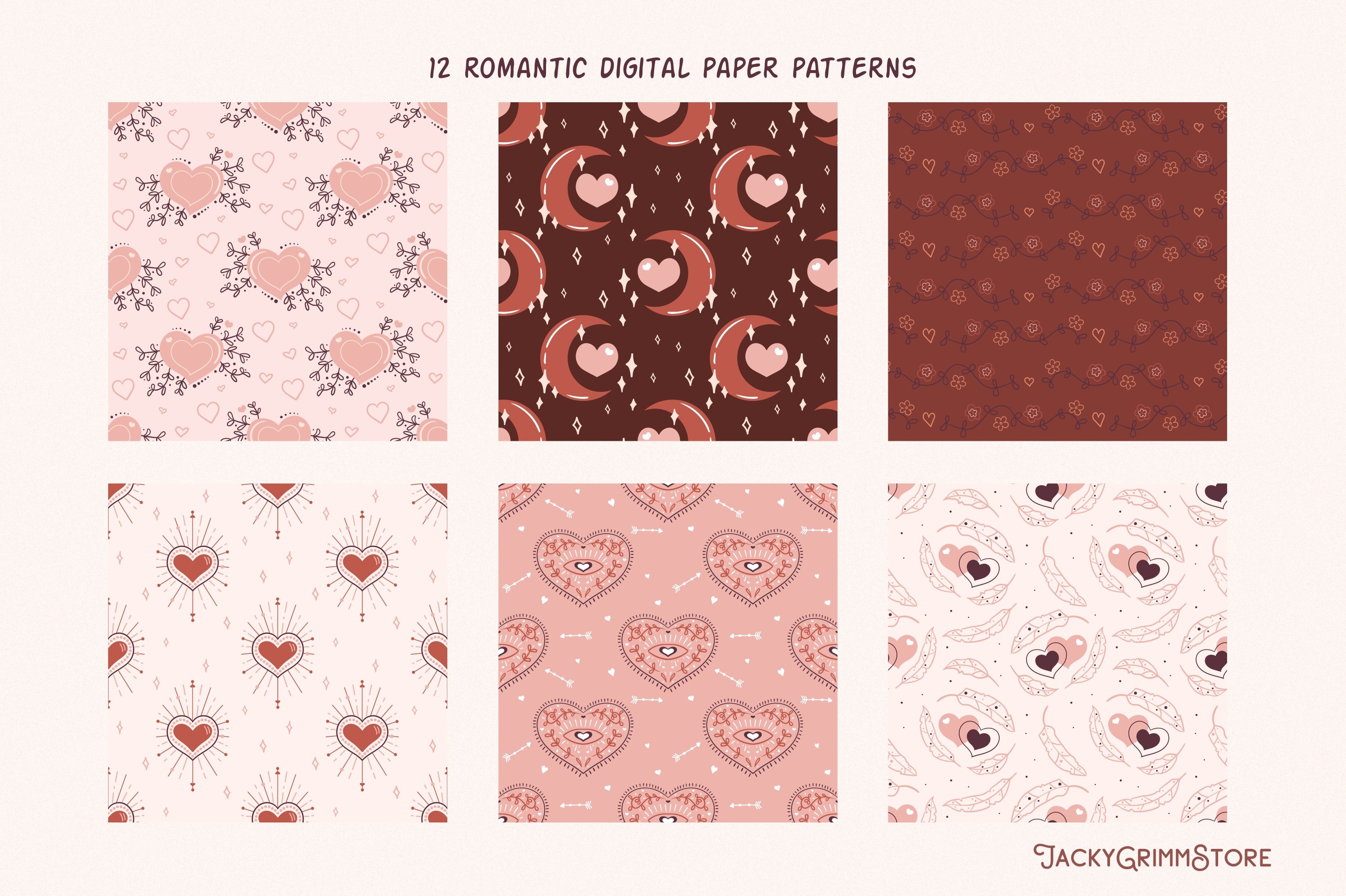 Some Valentines'a patterns in pastel colors.