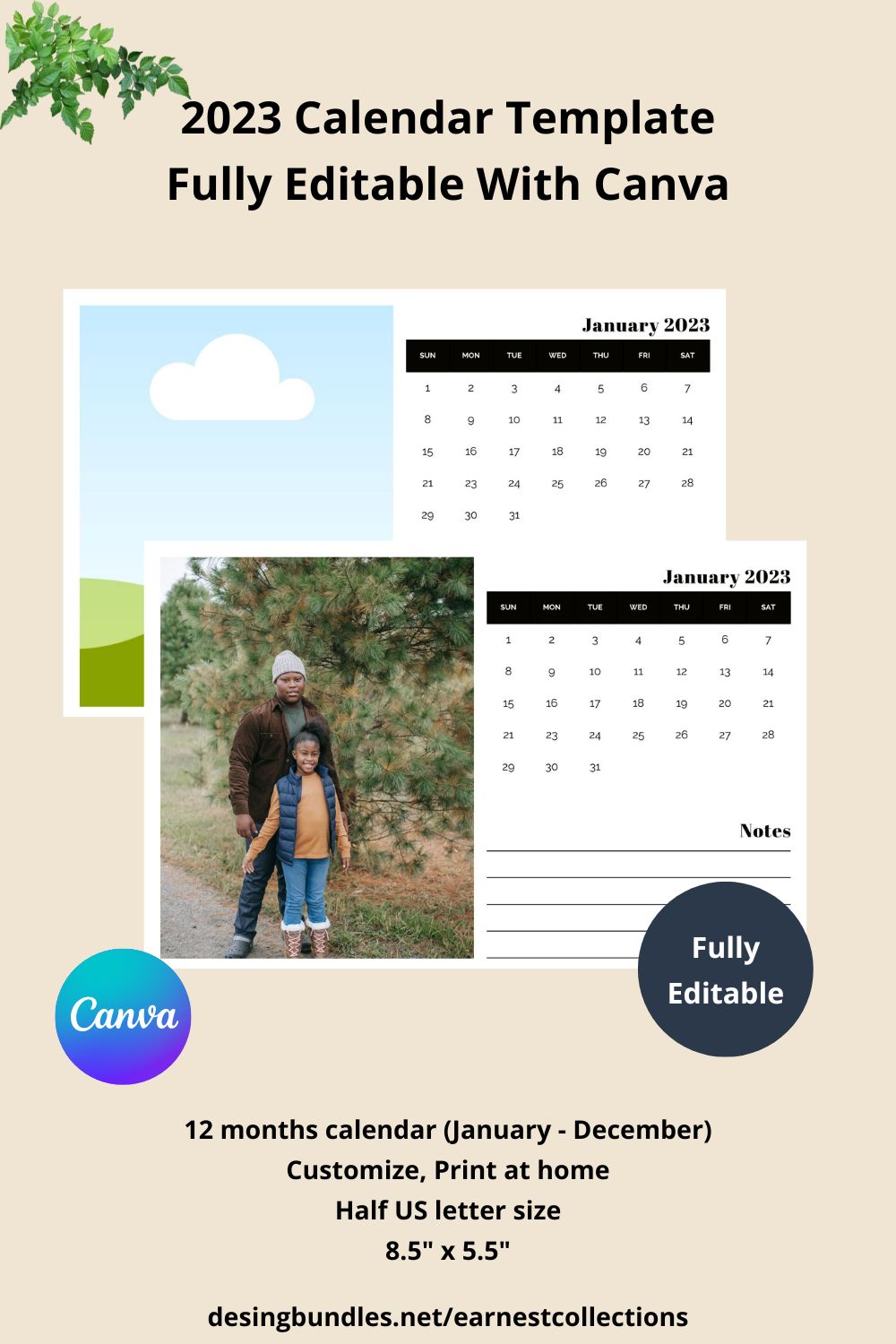 Monthly Desk Calendar Template Fully Editable pinterest image.