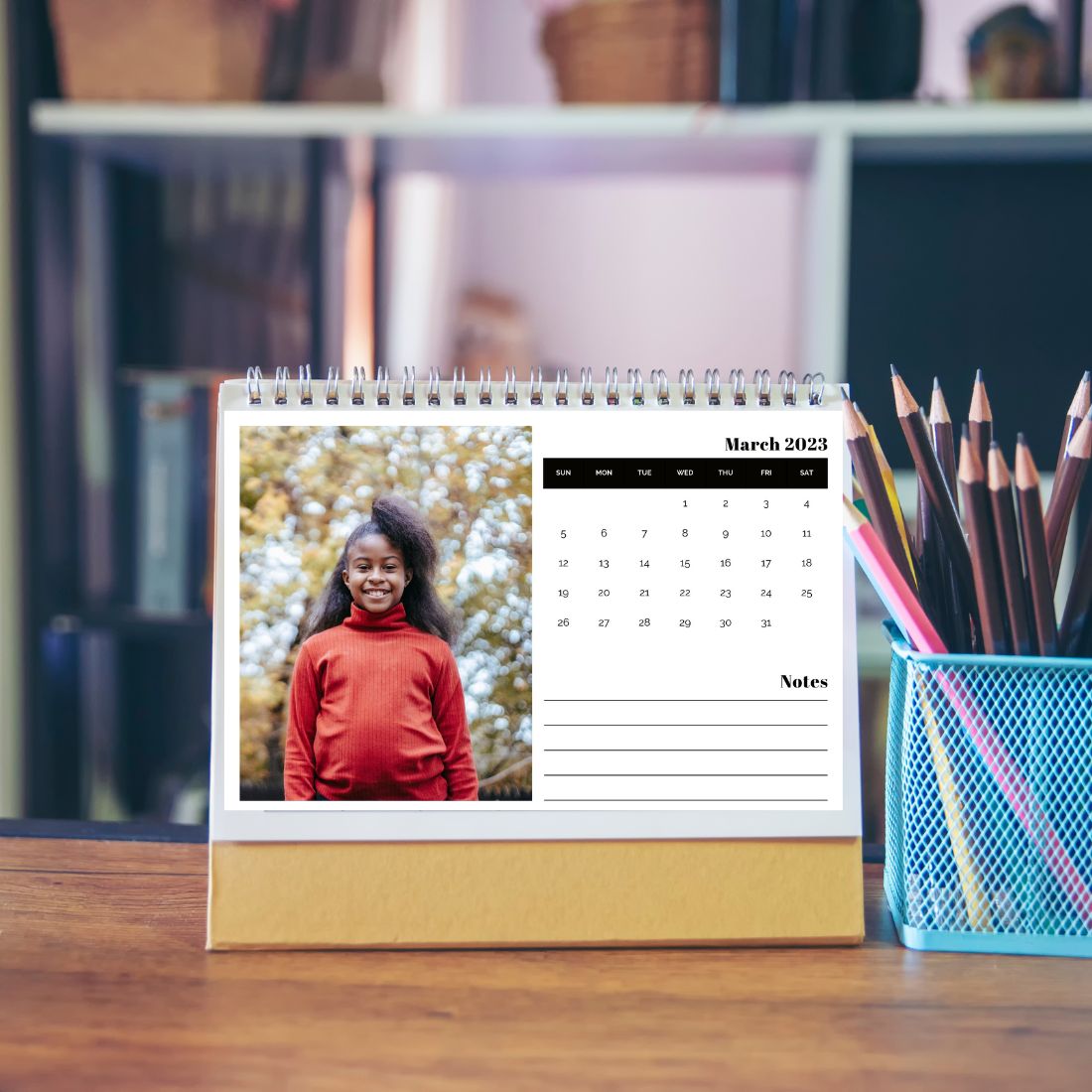 Monthly Desk Calendar Template Fully Editable preview image.