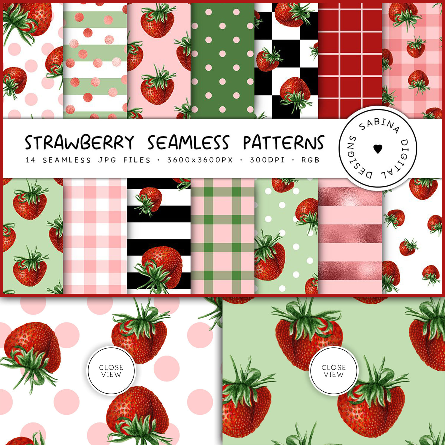 Strawberry Seamless Patterns - main image preview.