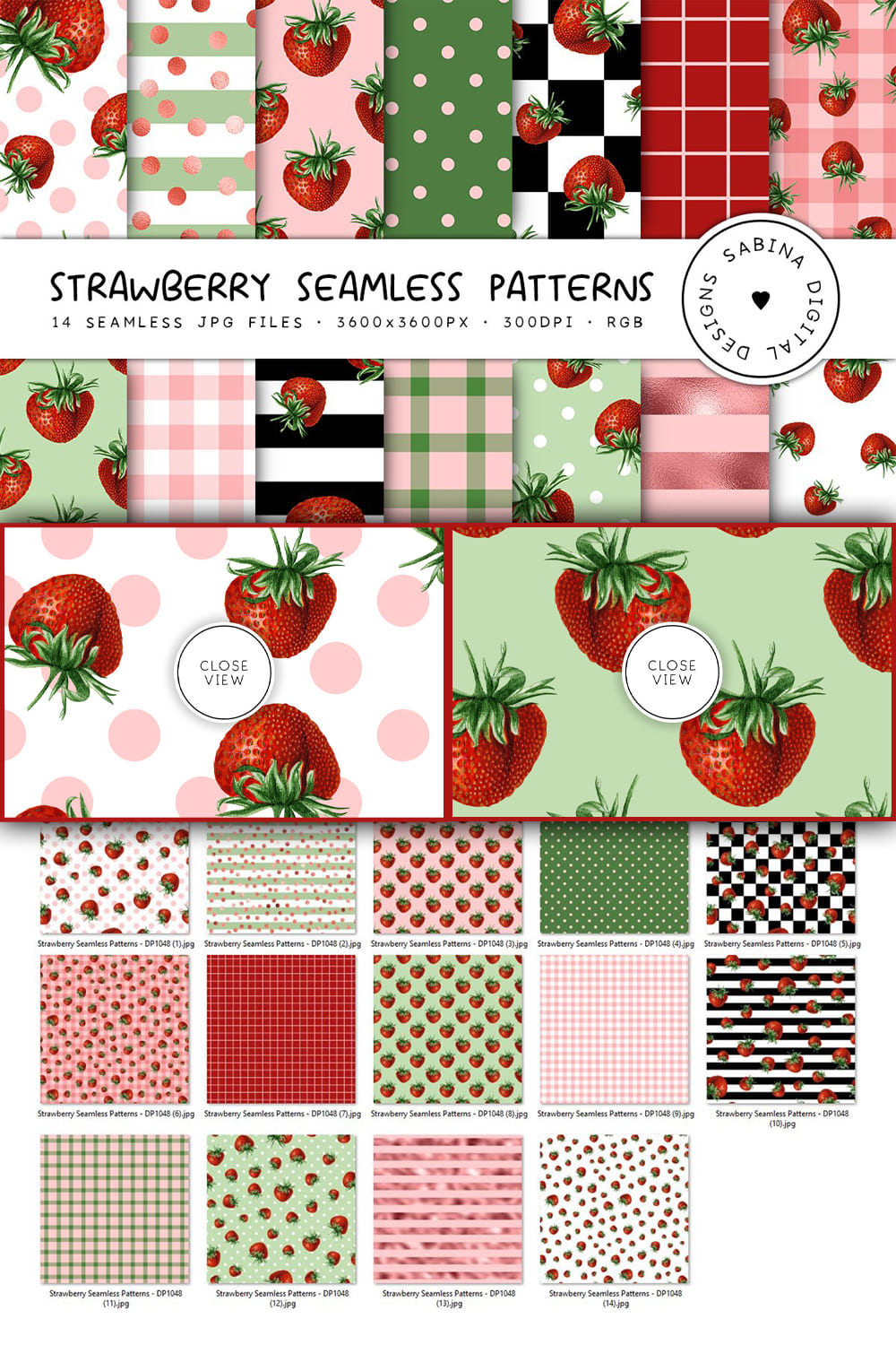 Strawberry Seamless Patterns - pinterest image preview.