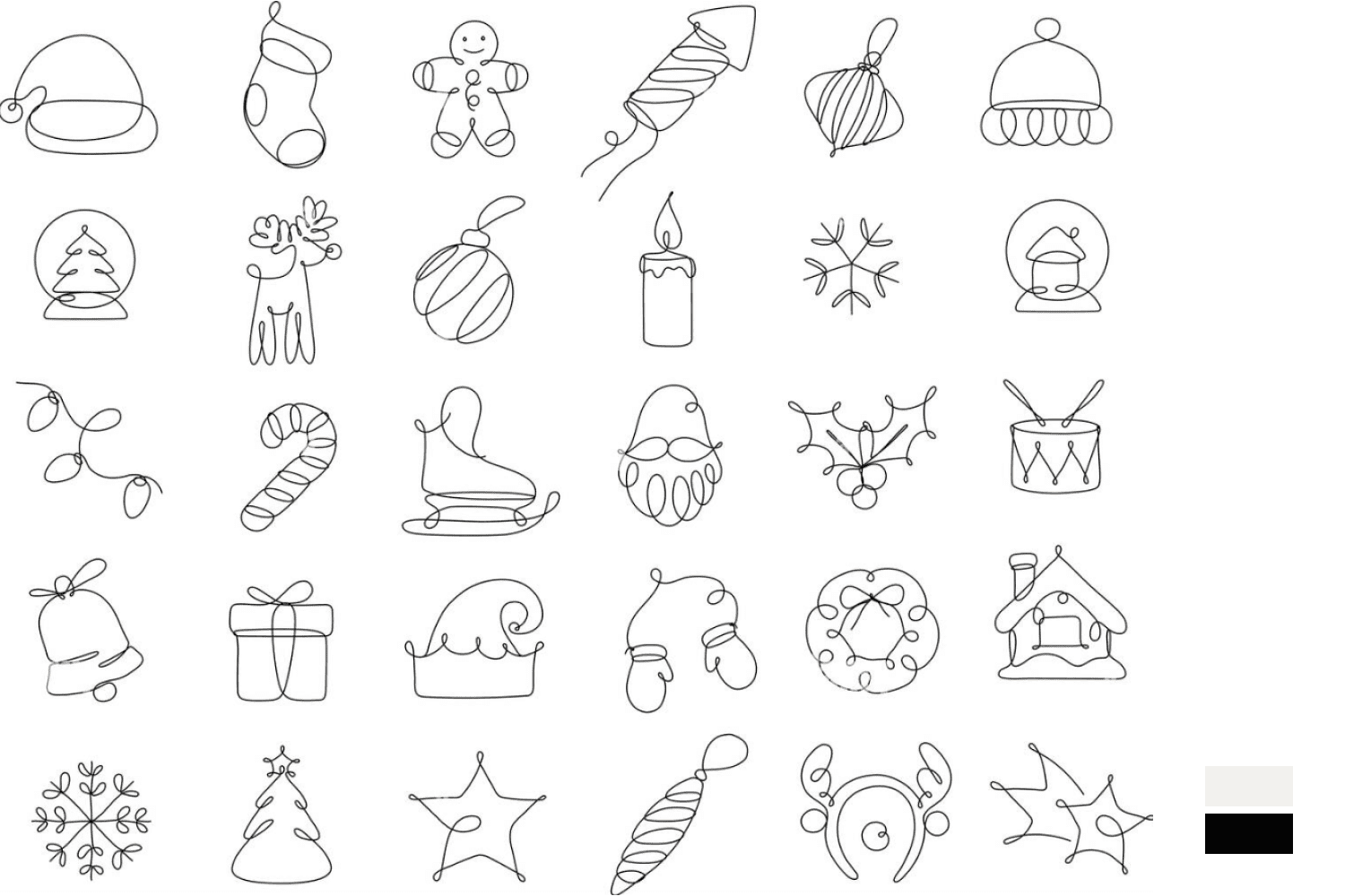 Collage with Christmas Pen Line Icons on White Background.