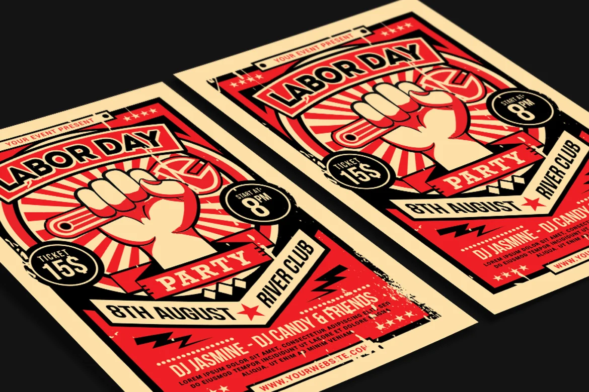 2 lying labor day flyers corporate identity templates.