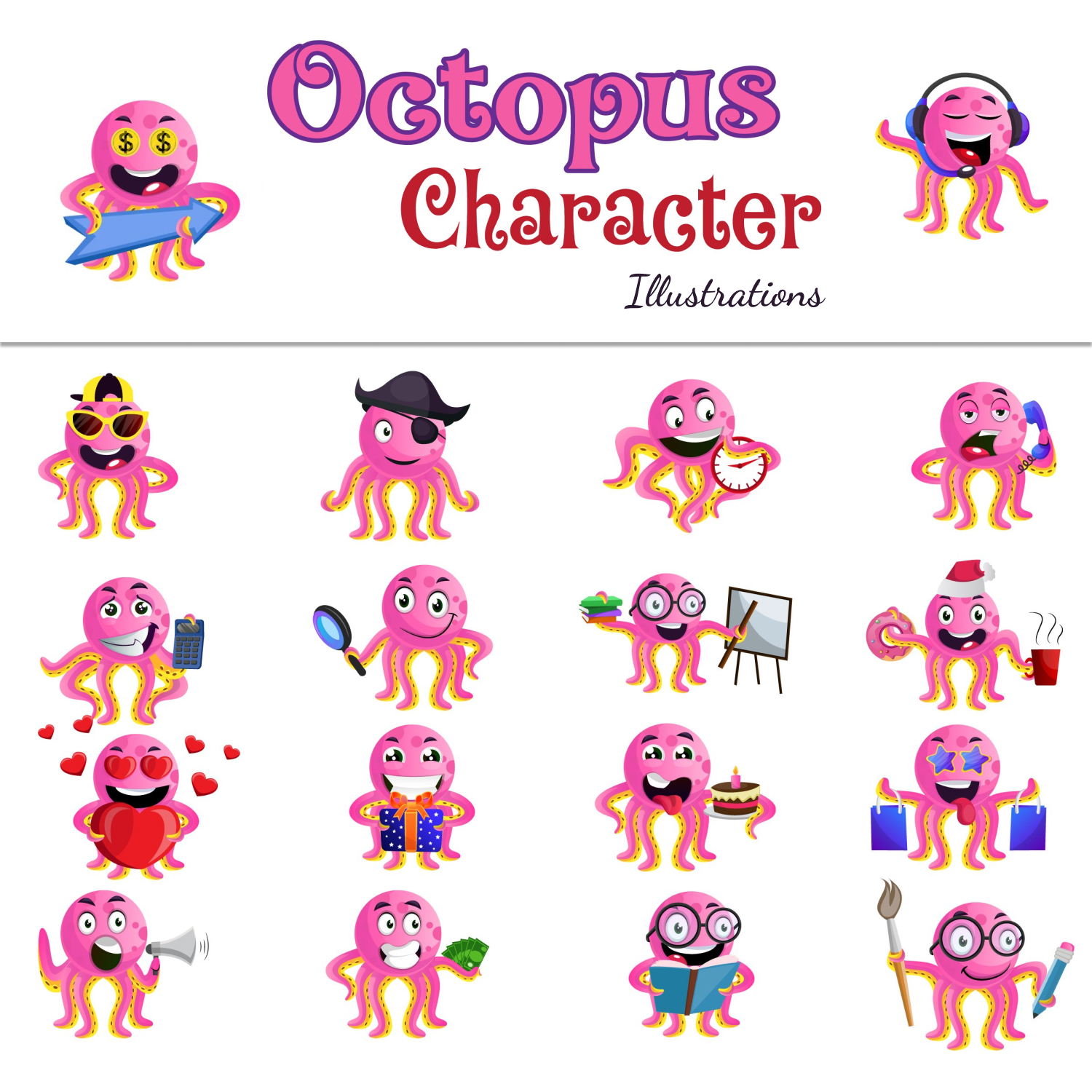21X Octopus Character Illustrations.