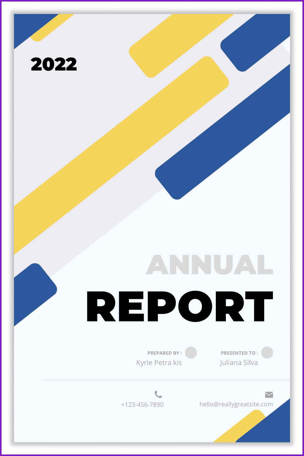 Cover of Annual report with blue and yellow stripes.