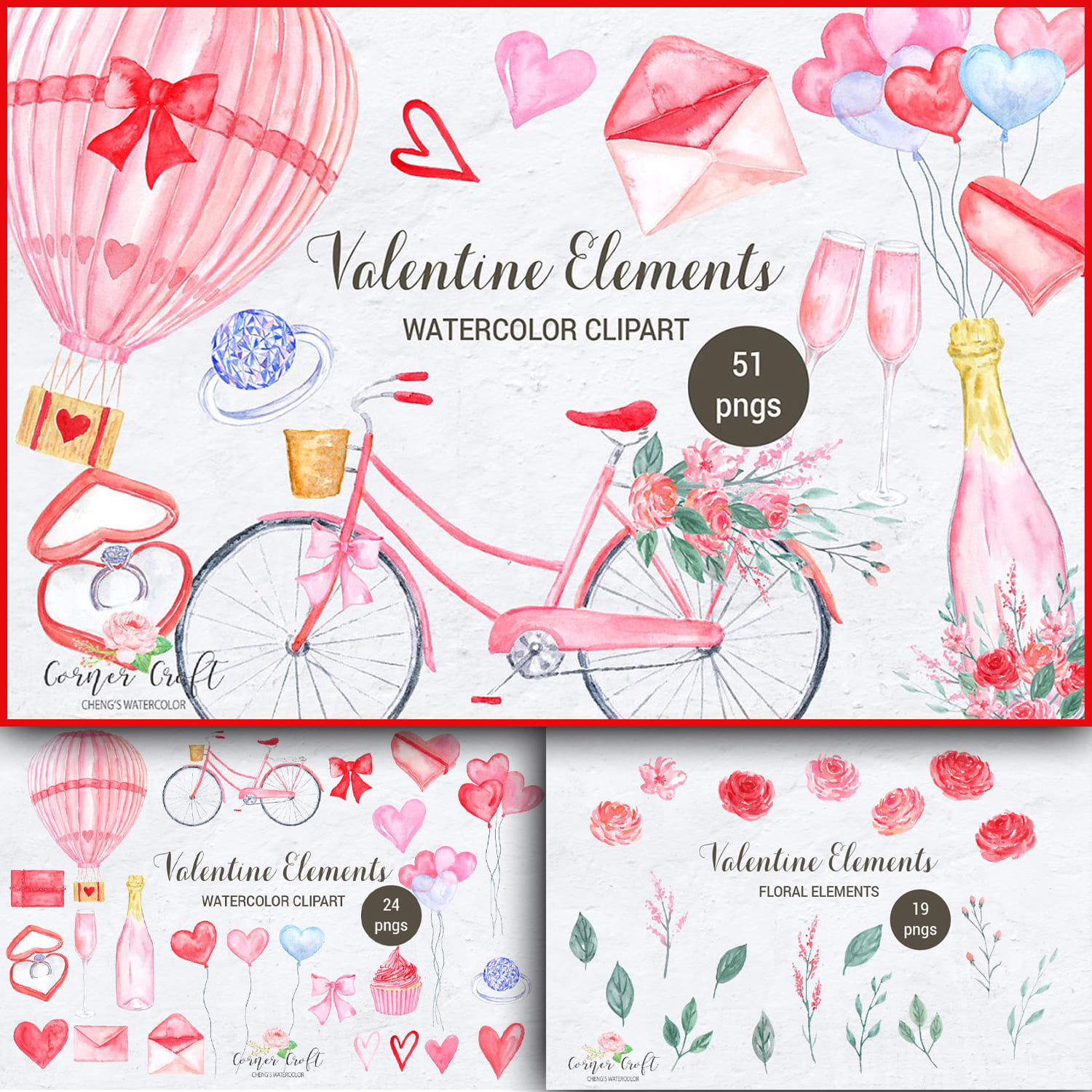 Watercolor Valentine Elements - main image preview.