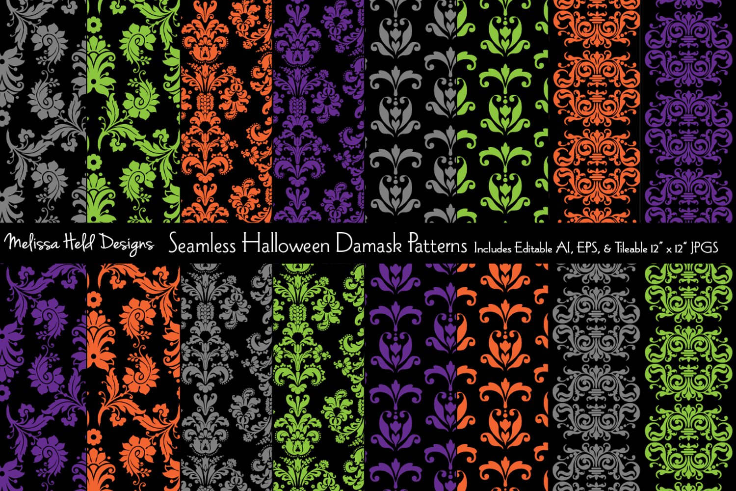 Cover image of Seamless Halloween Damask Patterns.