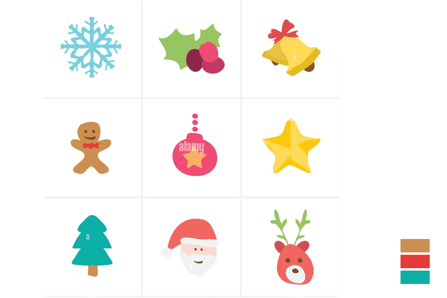 Collage with 9 flat-designed Christmas icons.