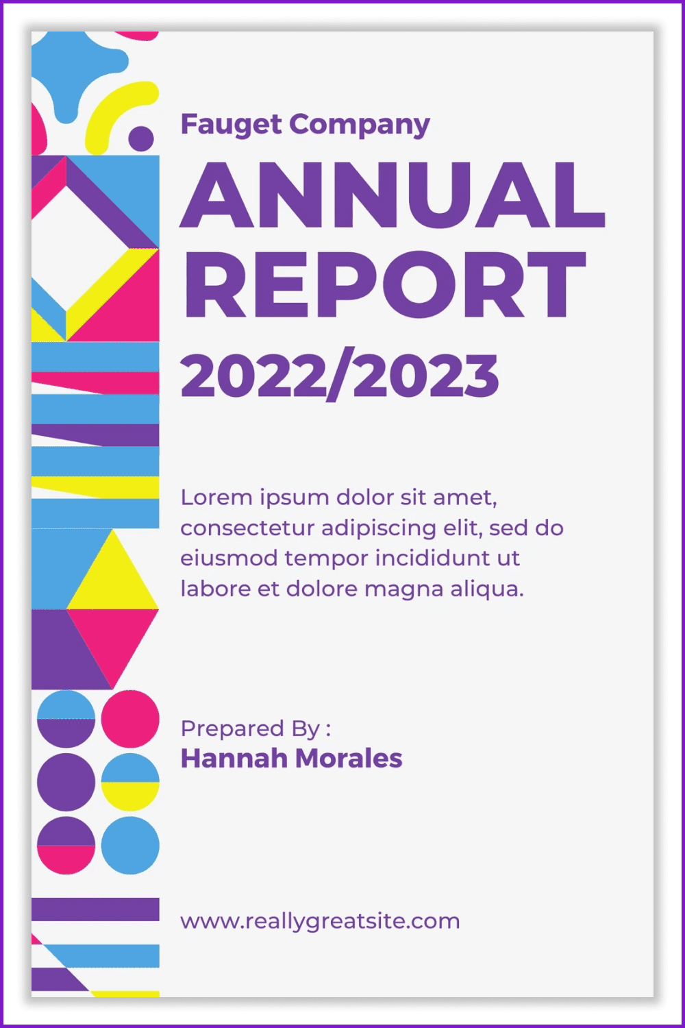 Cover of Annual report with colorful geometric shapes.