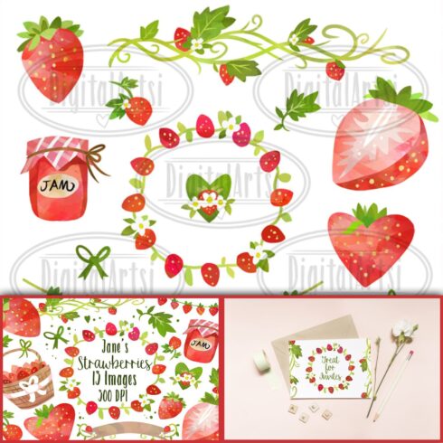 Watercolor Strawberries Clipart.
