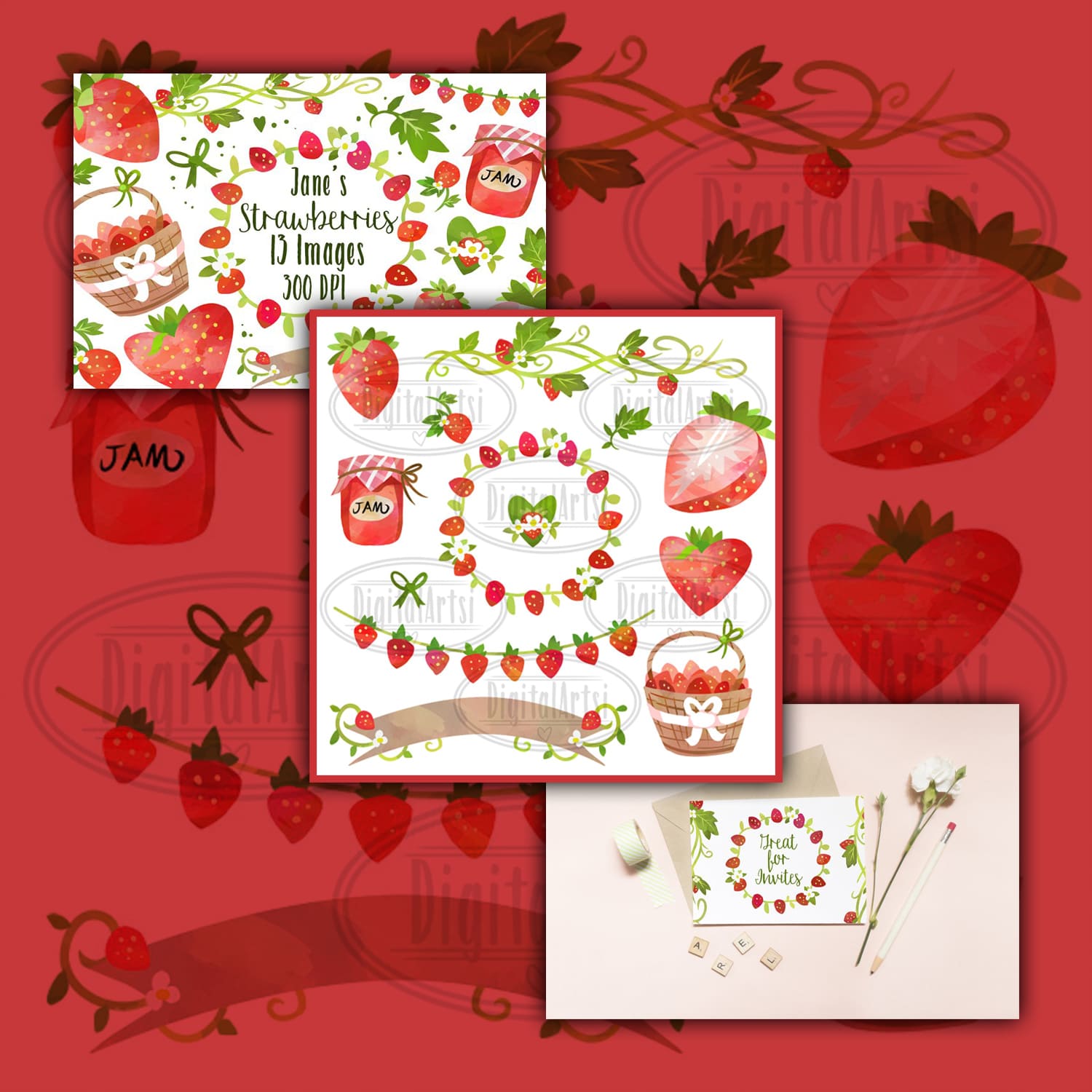 Watercolor Strawberries Clipart cover.
