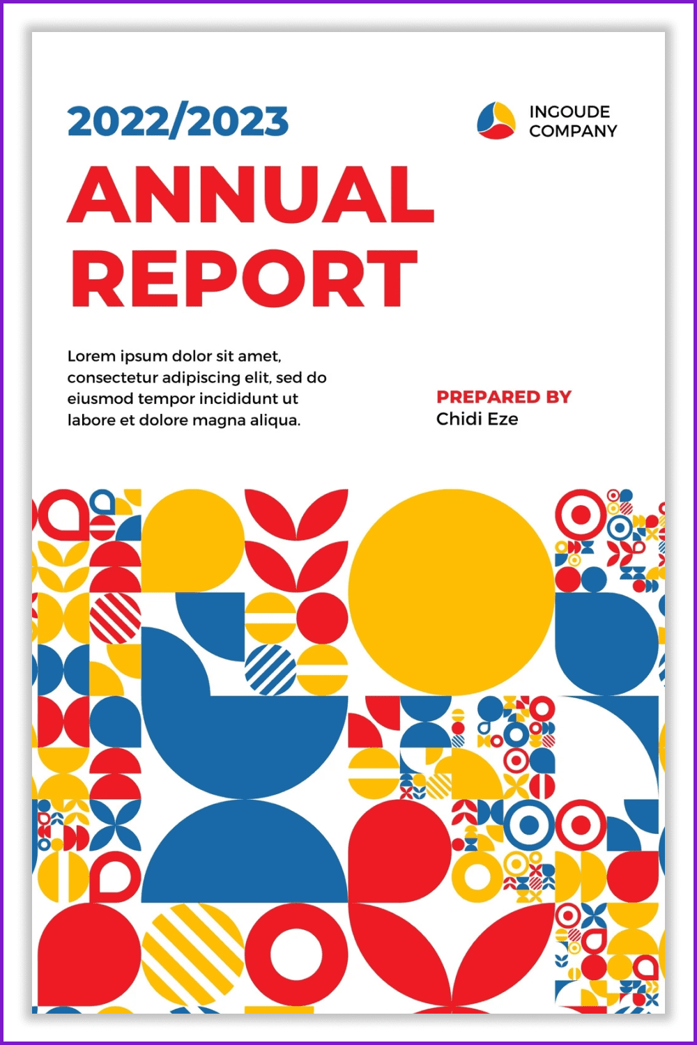 Cover of Annual report with colorful and bright geometric shapes.