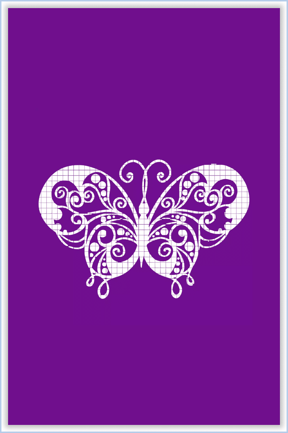 Butterfly in the form of an ornament on a purple background.