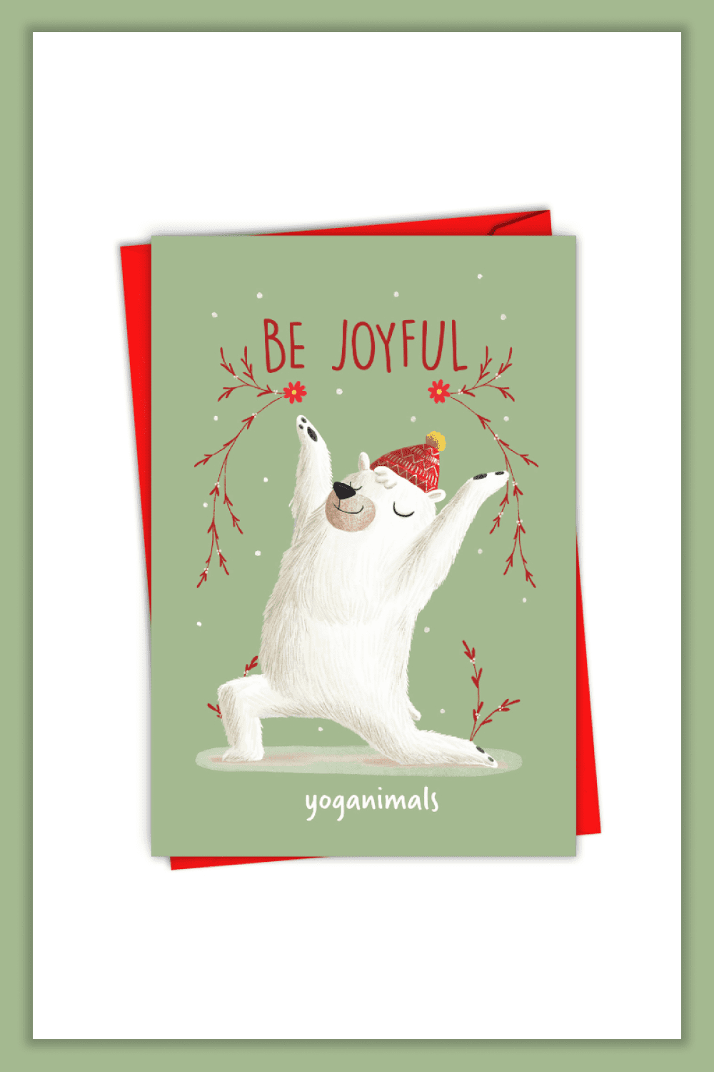 Card with a bear in funny yoga asana.