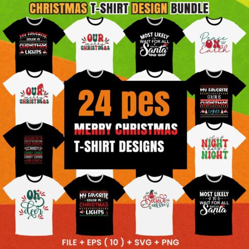 Merry Christmas T-Shirt Designs Bundle cover image.