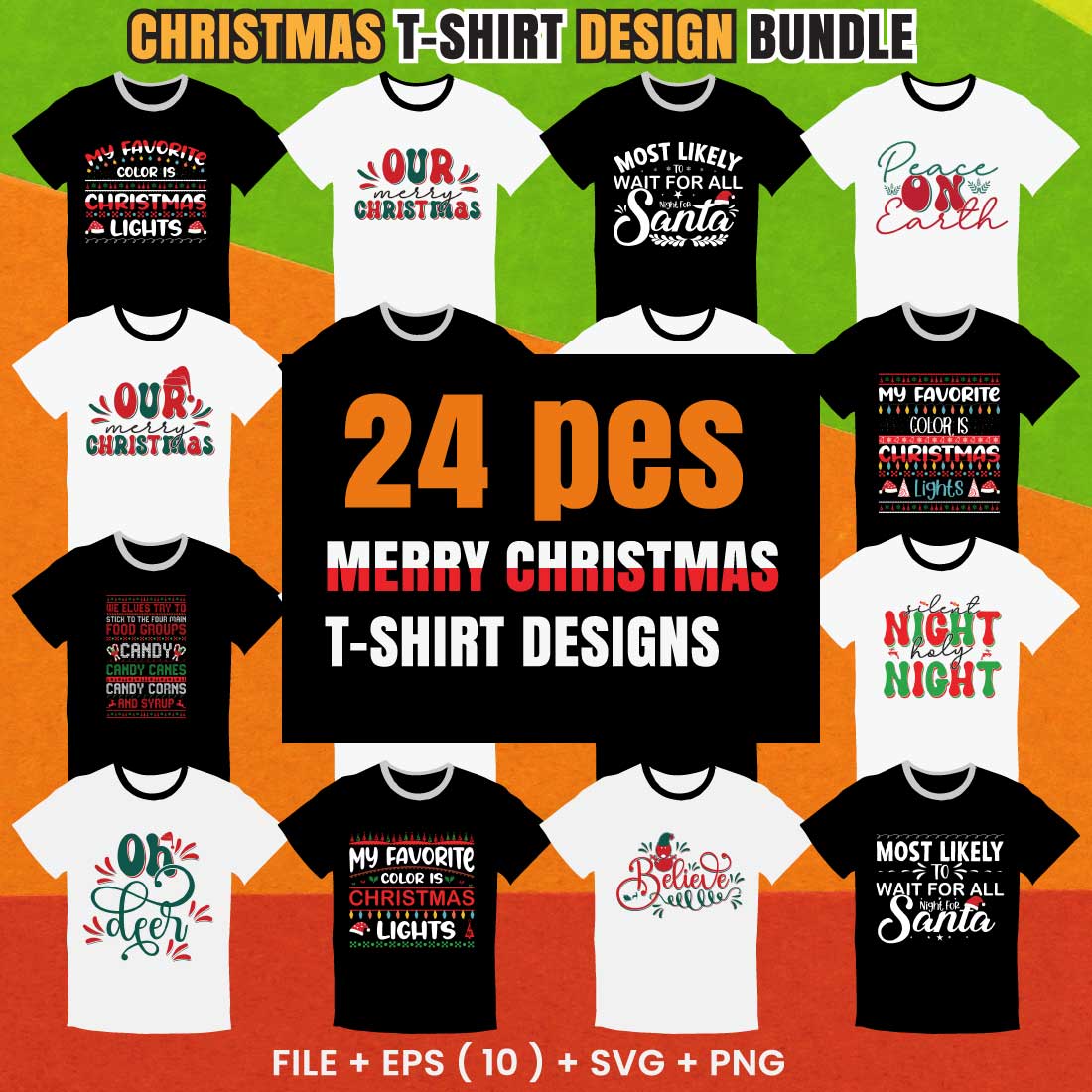 Cover image of 24 Merry Christmas T-Shirt Designs Bundle.