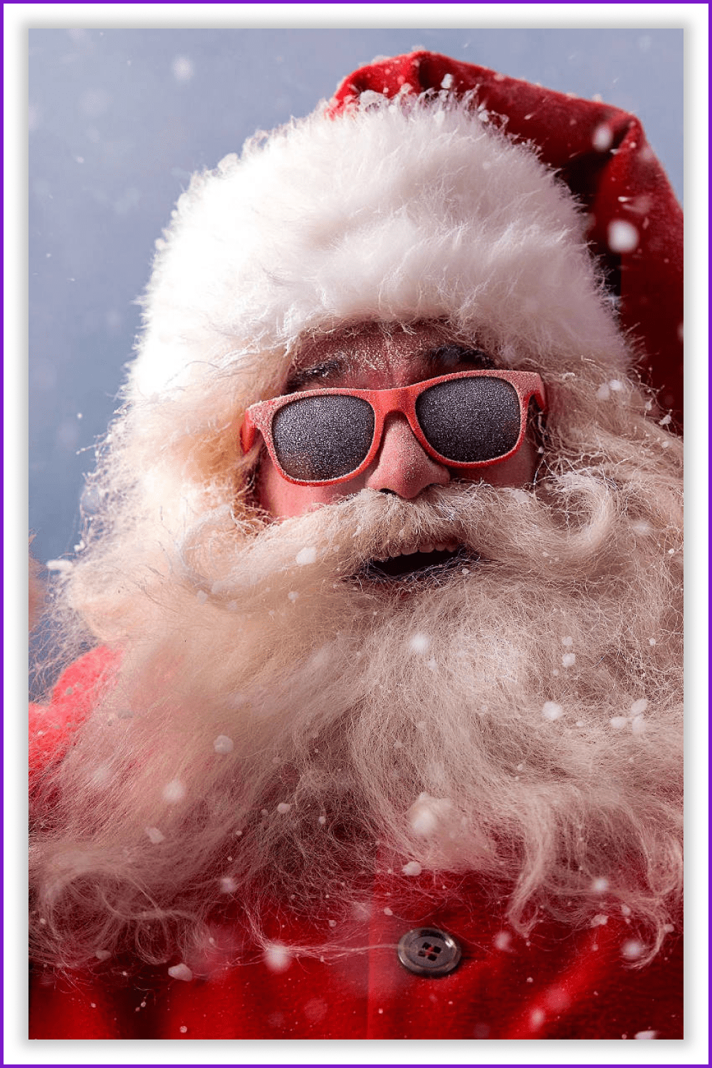 Photo of Santa Claus in red sunglasses.
