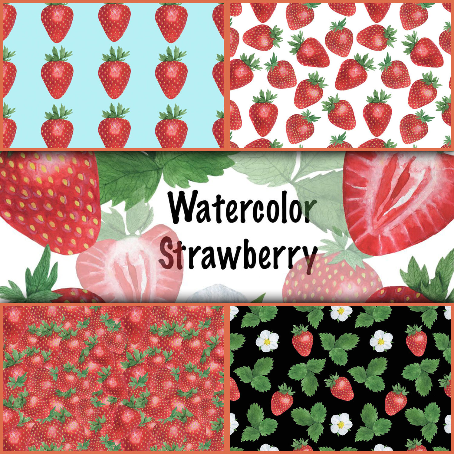 Strawberry watercolor.Strawberry pattern. Strawberry frame.