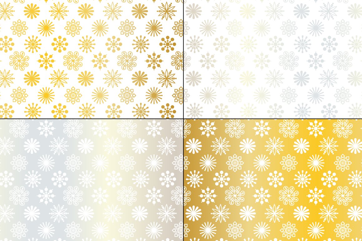 Silver and gold patterns with the snowflakes.