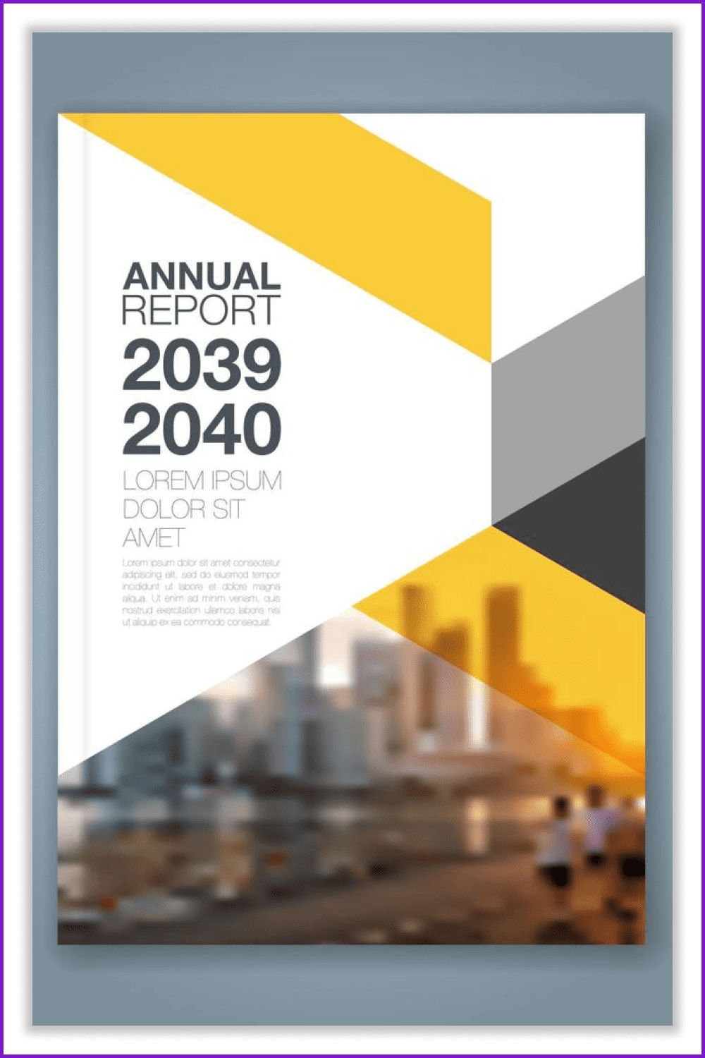 Cover of Annual report with stripes and photo.