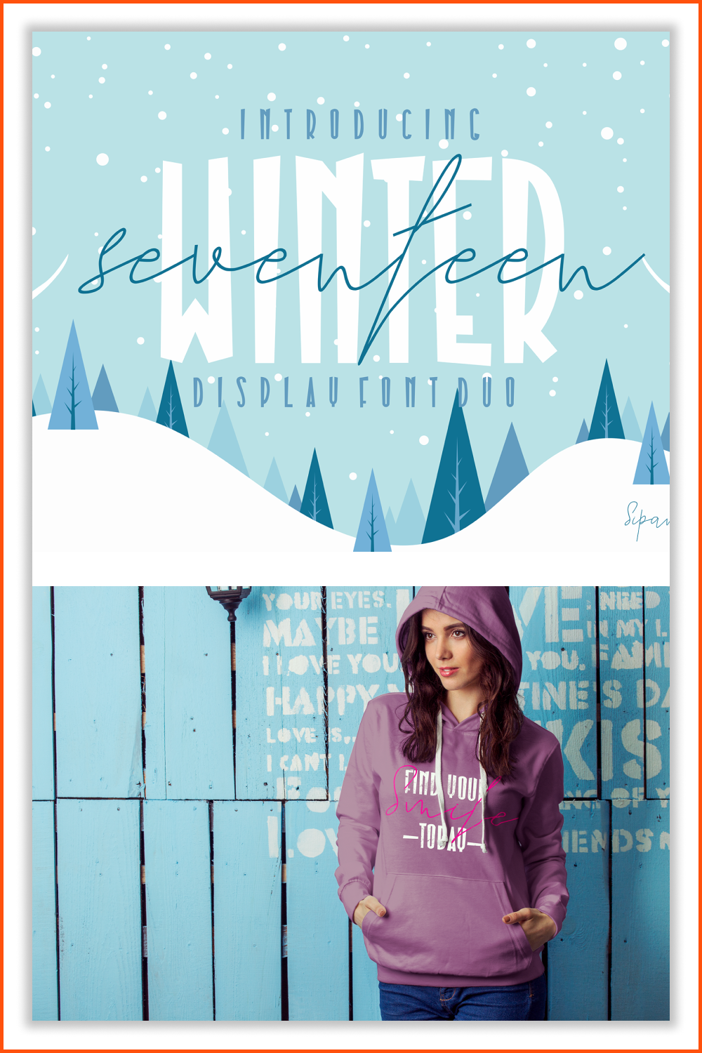 An example of a Seventeen Winter font on a girl's hoodie.