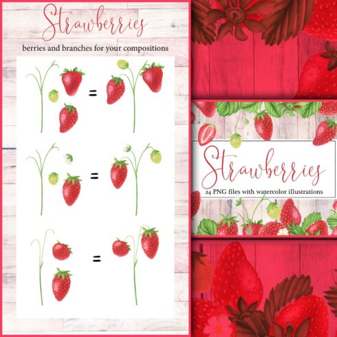 Strawberries watercolor clipart.