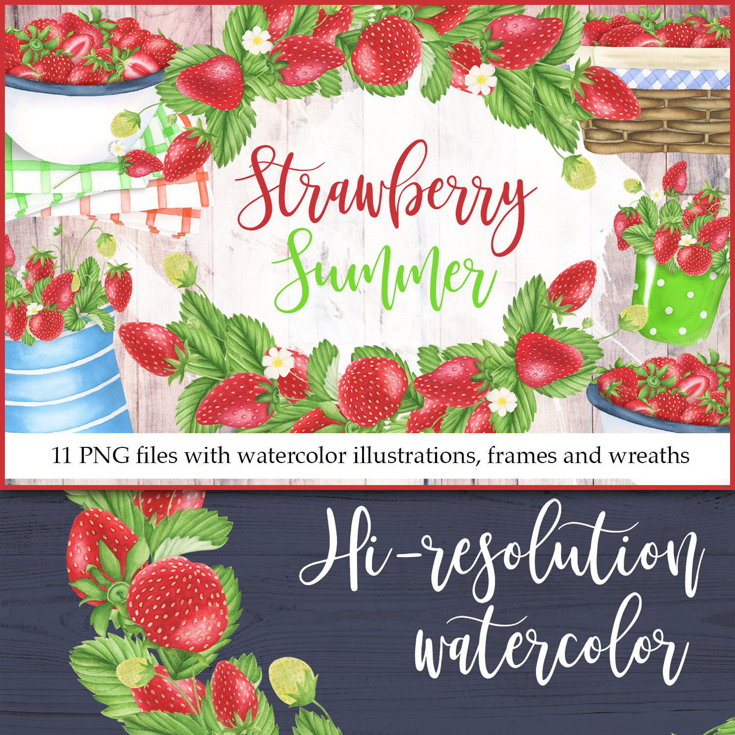 Watercolor Strawberry Clipart cover.