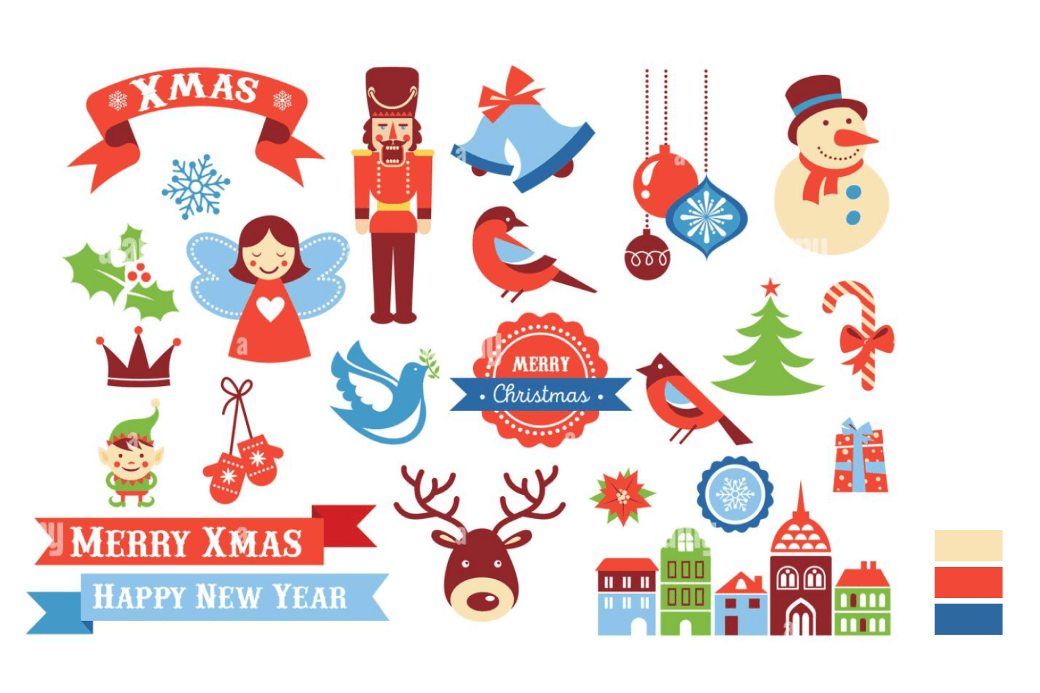 Collage of Christmas icons in retro style.