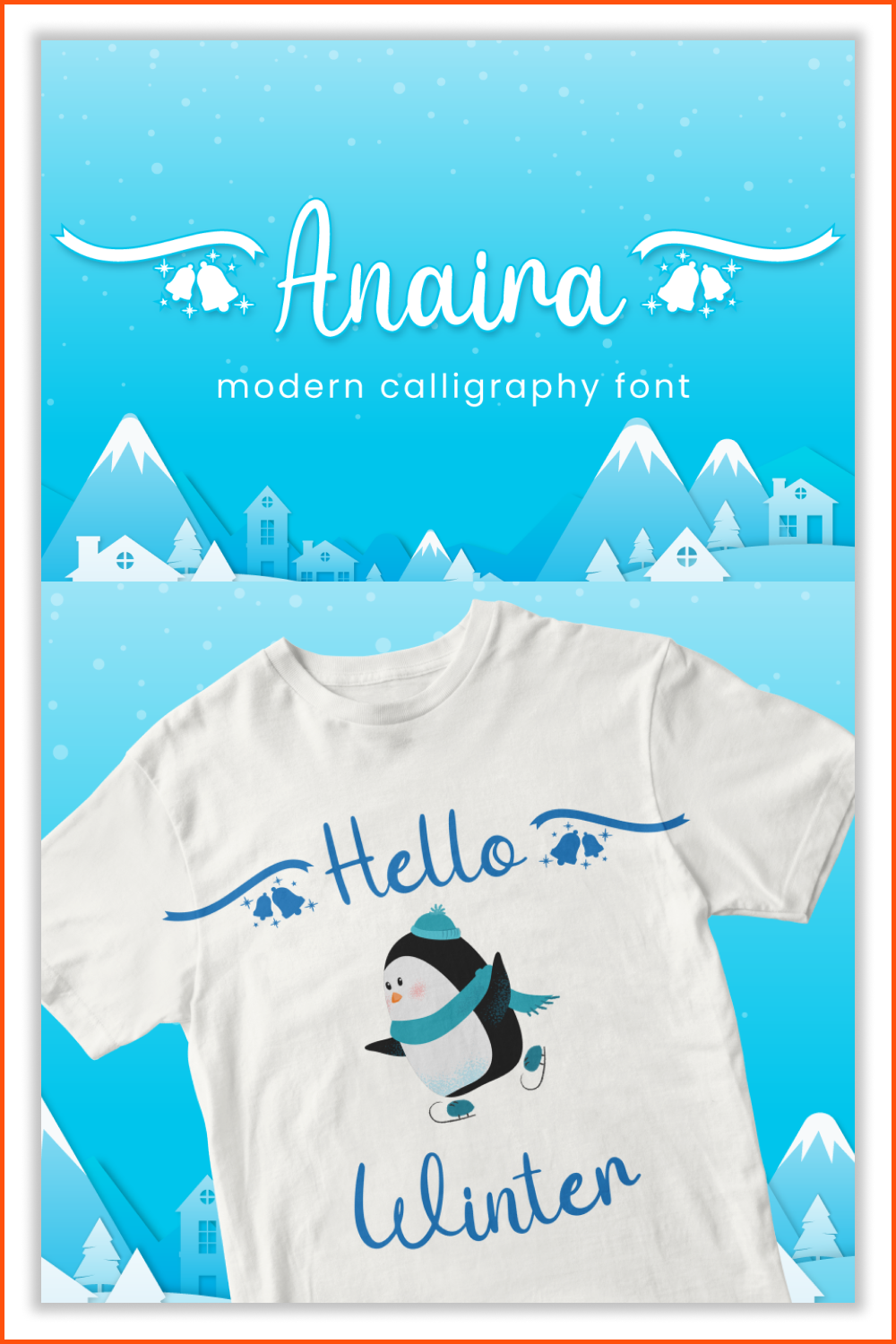 An example of a font on a white T-shirt with a picture of a funny penguin.