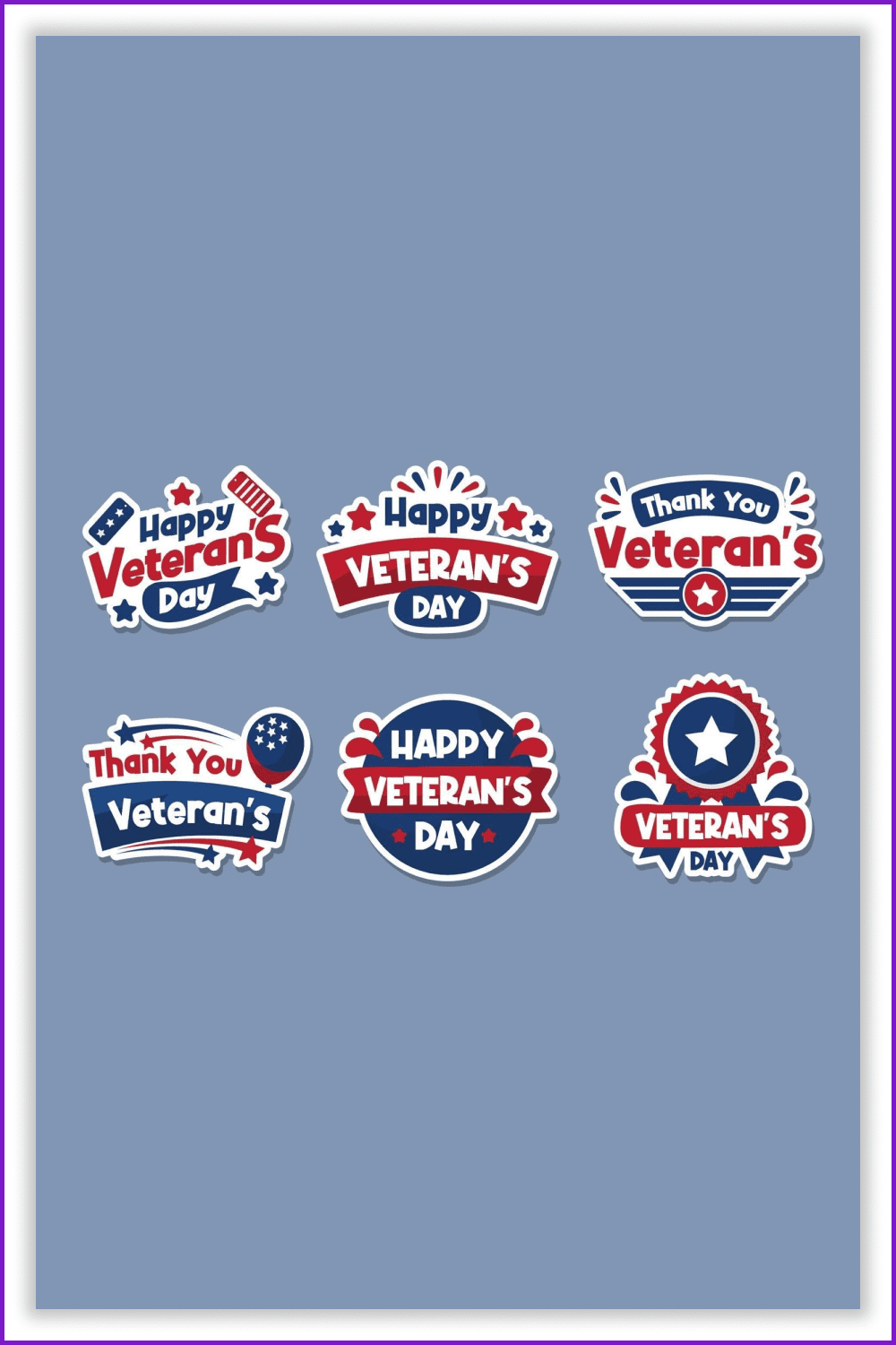 Collage with Veteran Day Sticker on a blue backgrounds.
