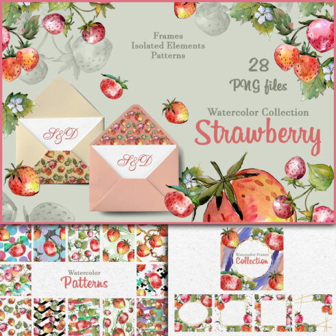 Tasty juicy strawberry watercolor png.