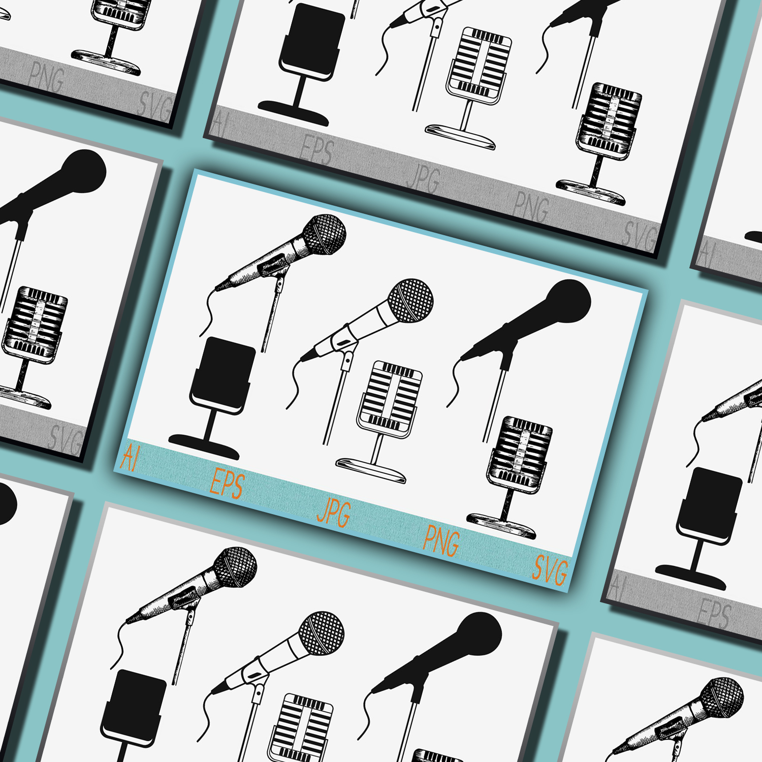 microphone on a stand set vector svg cover.