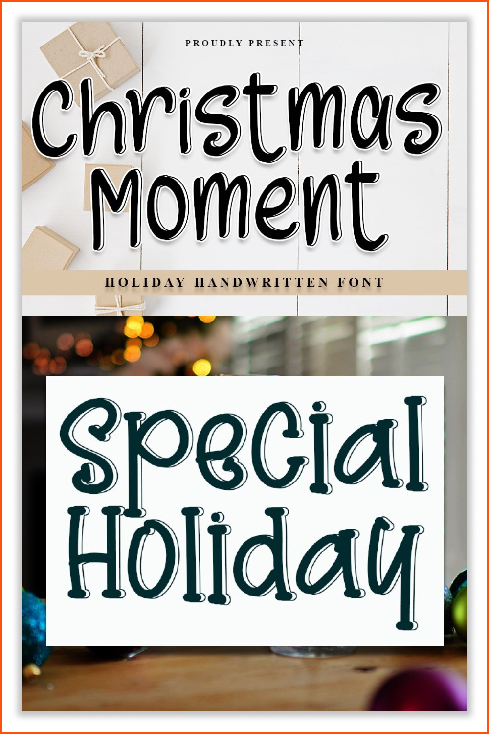 An example of the font Christmas Moments on the poster on the window.